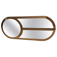 Mid-Century Modern Italian Oval Shaped Wall Mirror with Gold Colored Edge, 1970s Mid-Century Modern Italian Oval Shaped Wall Mirror with Gold Colored Edge, 1970s