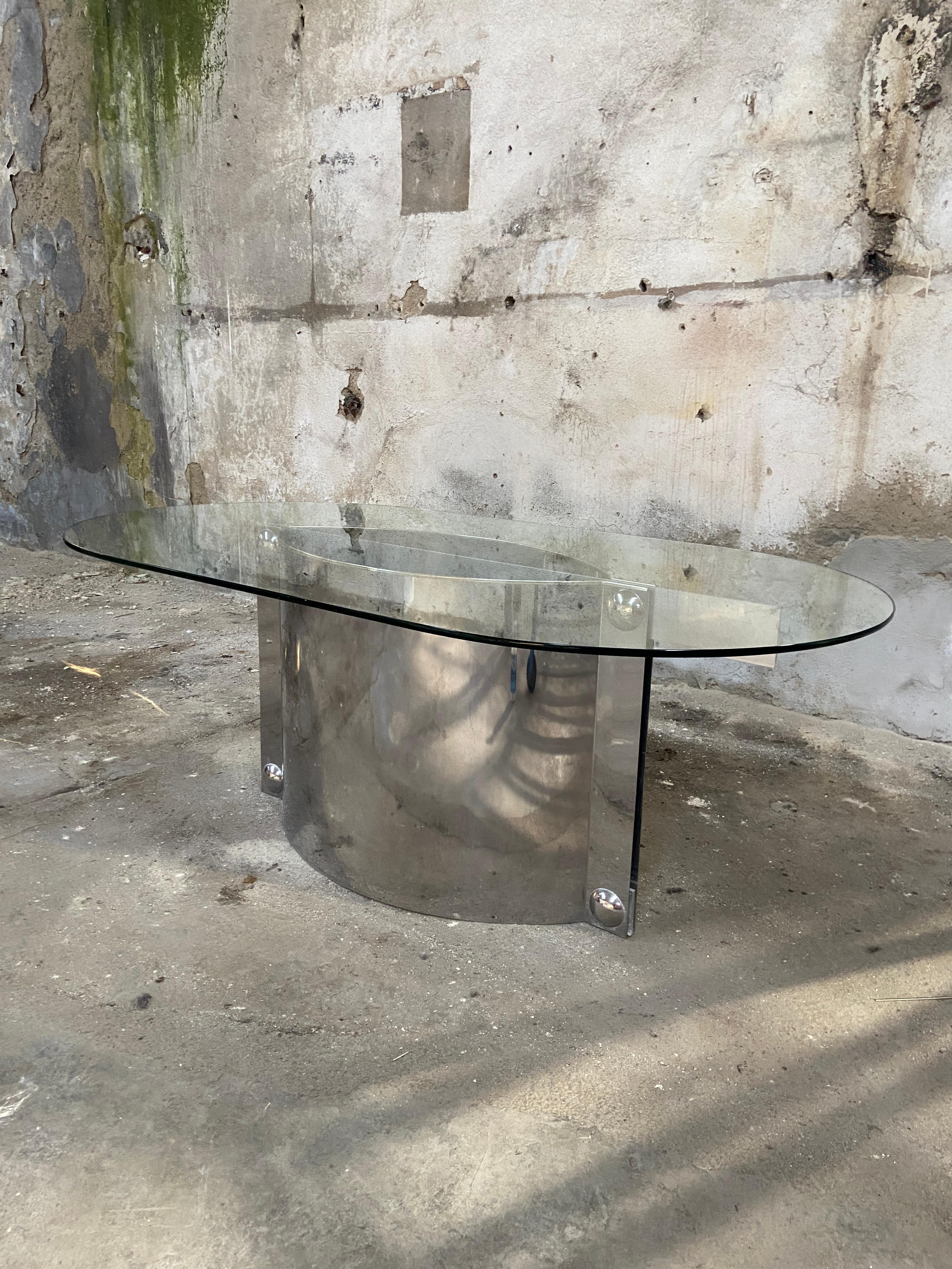 Late 20th Century Mid-Century Modern Italian Oval Stainless Steell Table by Vittorio Introini
