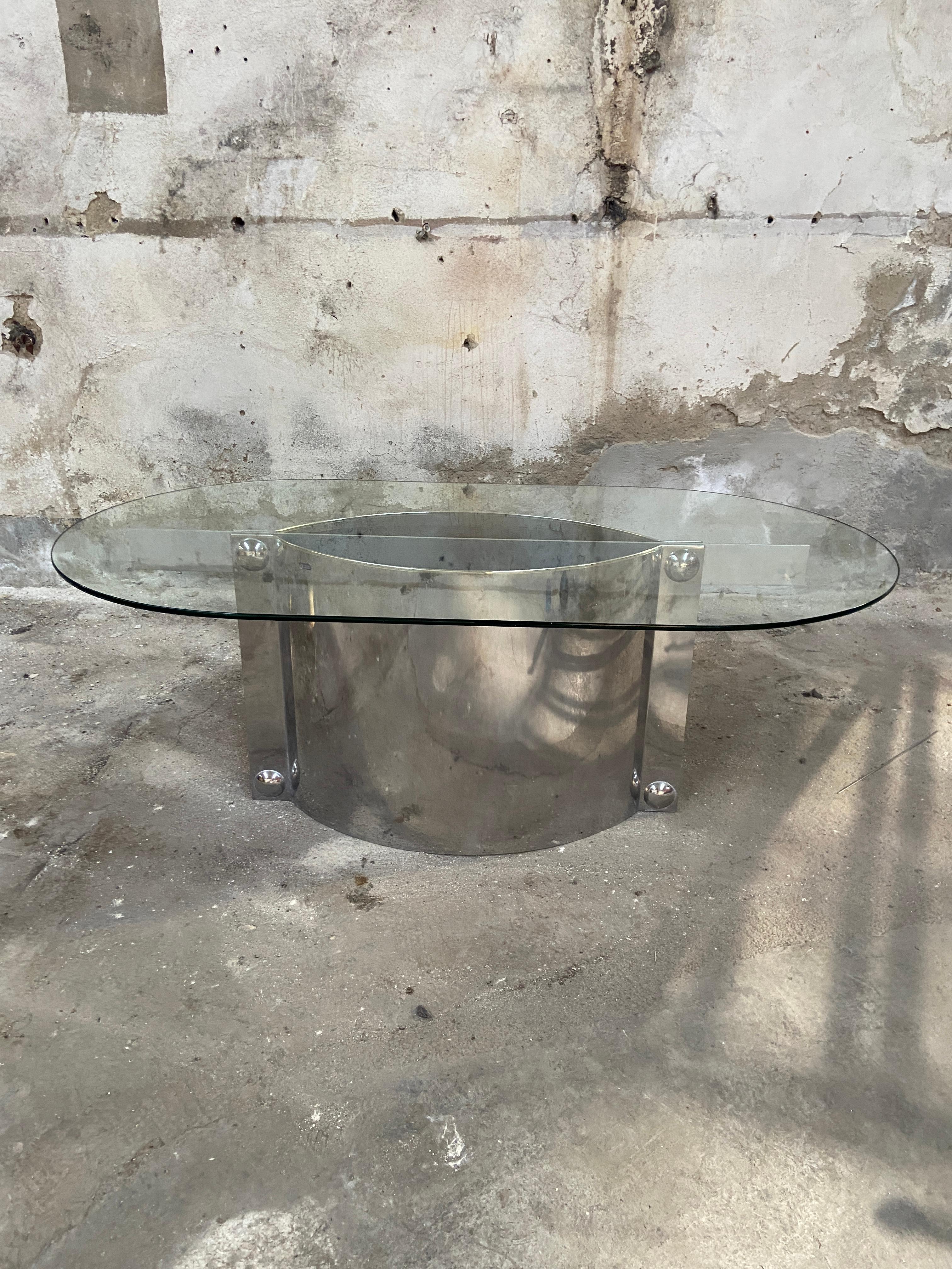 Mid-Century Modern Italian Oval Stainless Steell Table by Vittorio Introini 1