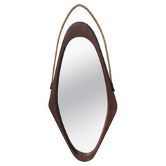 Mid-Century Modern Italian Oval Teak Wall Mirror with Rope, 1960s