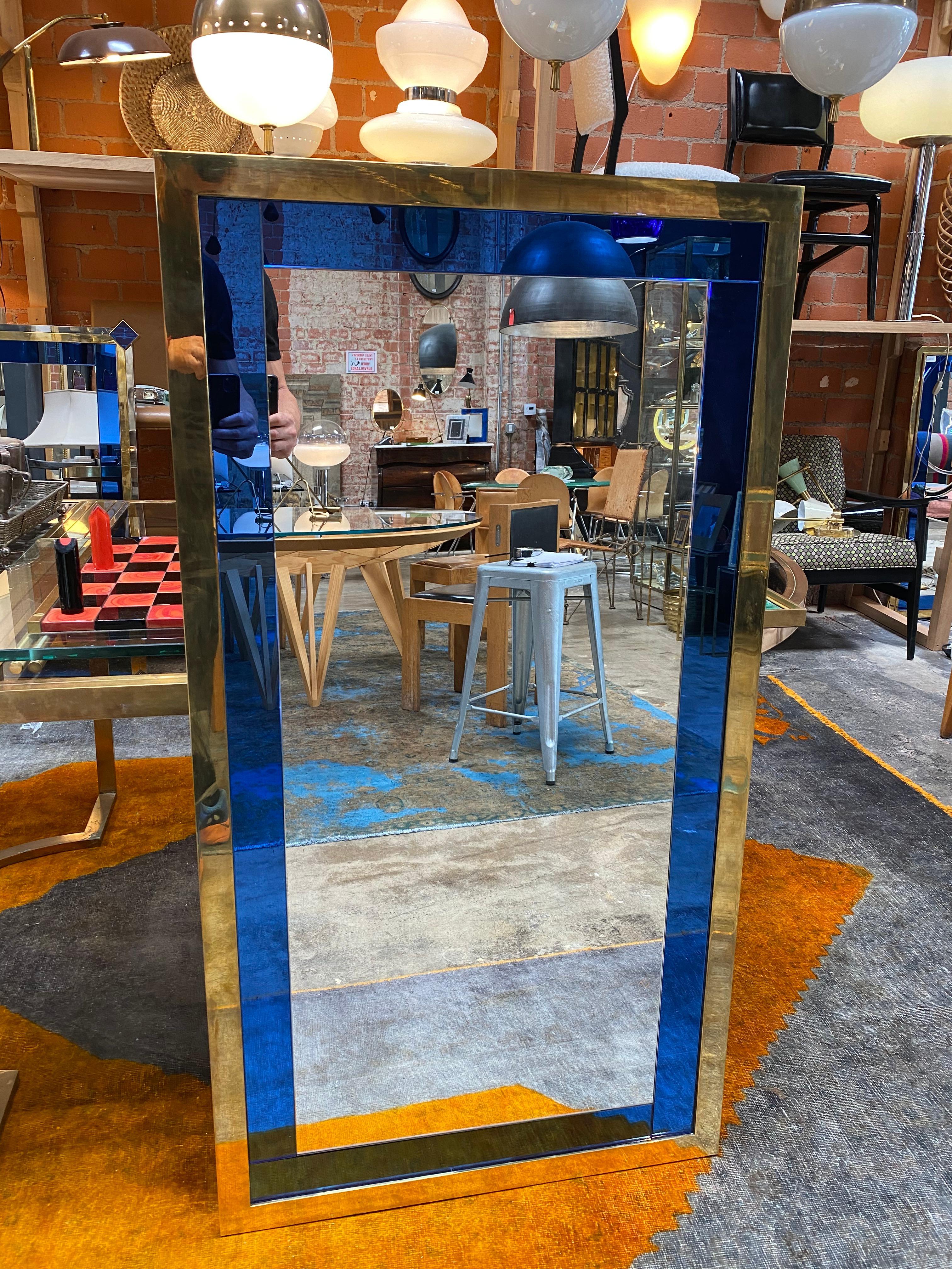 Mid-Century Modern Italian Oversize Rectangular Wall Mirror, Italy, 1970 In Good Condition For Sale In Los Angeles, CA