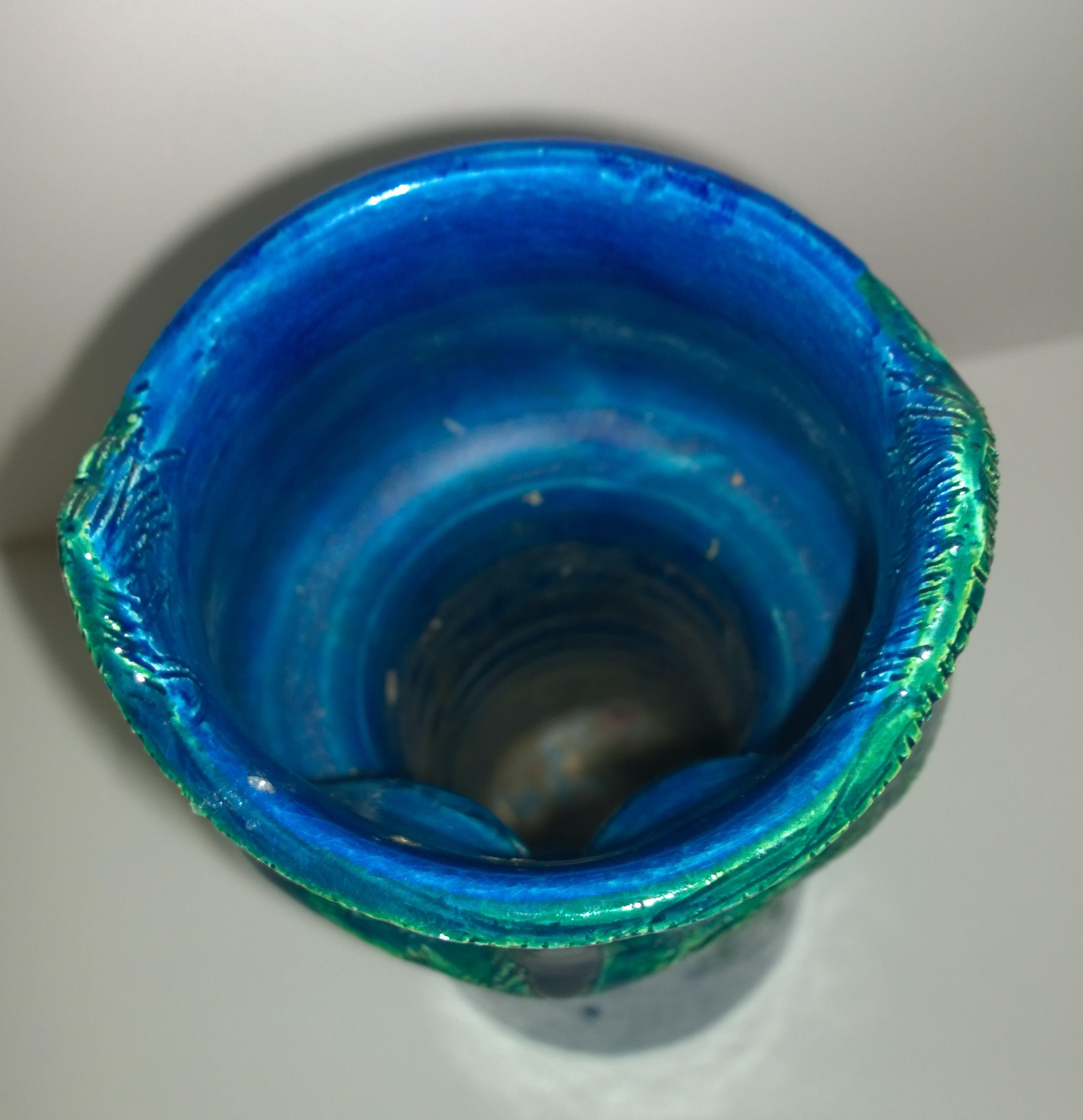 Glazed ‘Owl’ Bitossi for Raymor Pottery Vase in Blue and Green 4