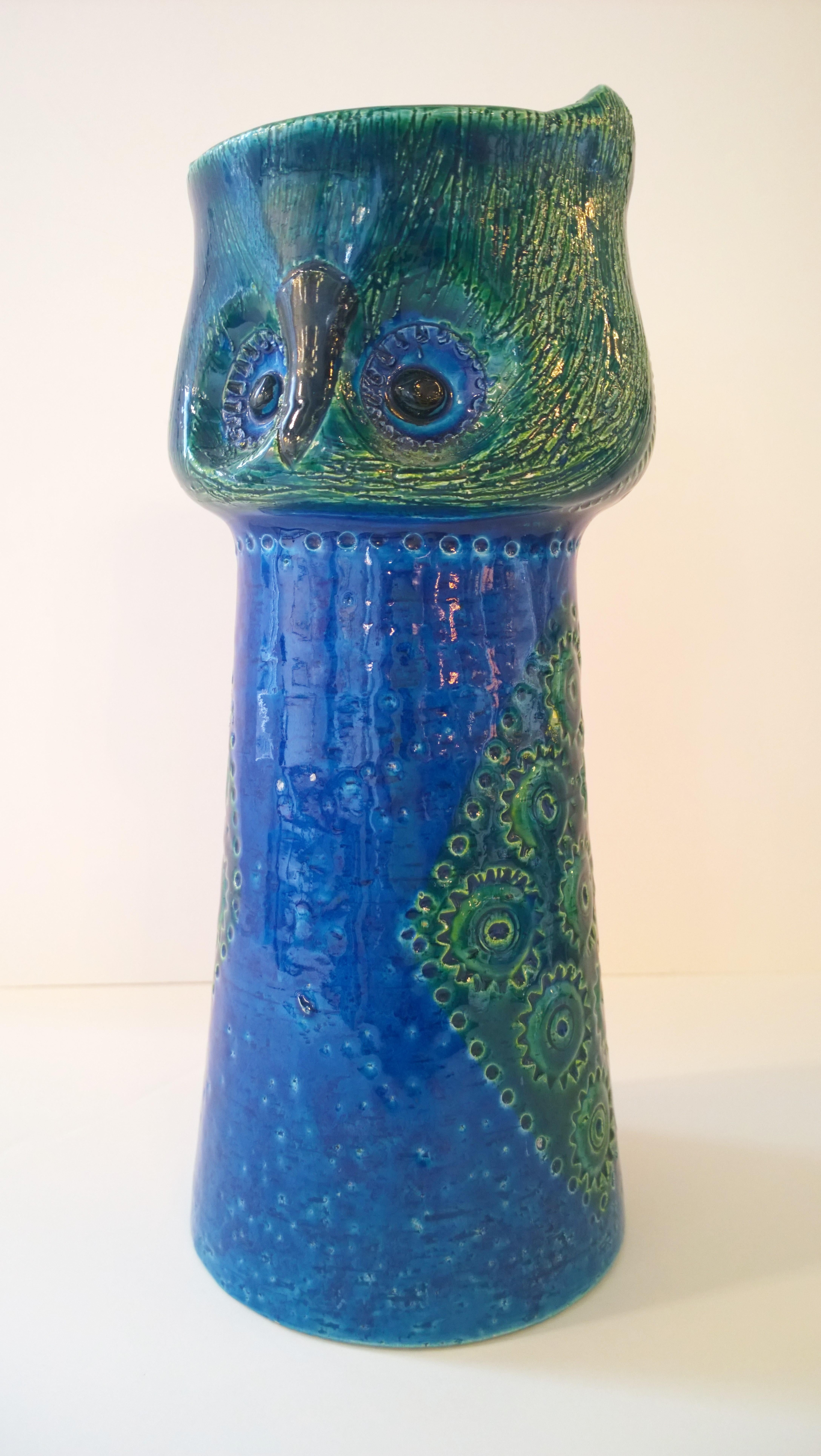 Glazed ‘Owl’ Bitossi for Raymor Pottery Vase in Blue and Green 2