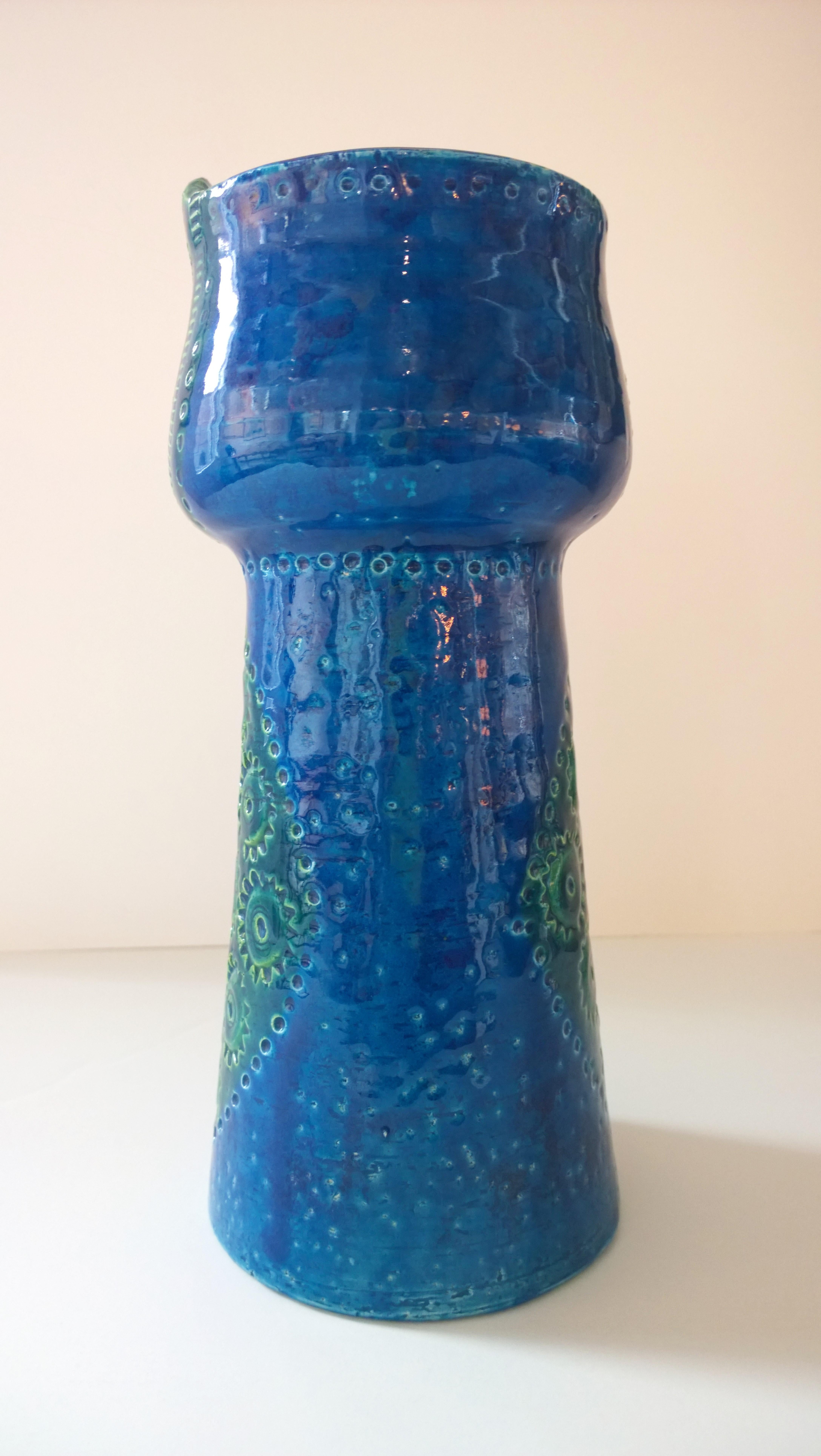 20th Century Glazed ‘Owl’ Bitossi for Raymor Pottery Vase in Blue and Green