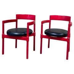 Mid-Century Modern Italian Pair of Armchairs in Lacquered Wood By Magistretti