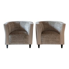 Mid-Century Modern Italian Pair of Armchairs, Ivory and Light Grey Upholstery