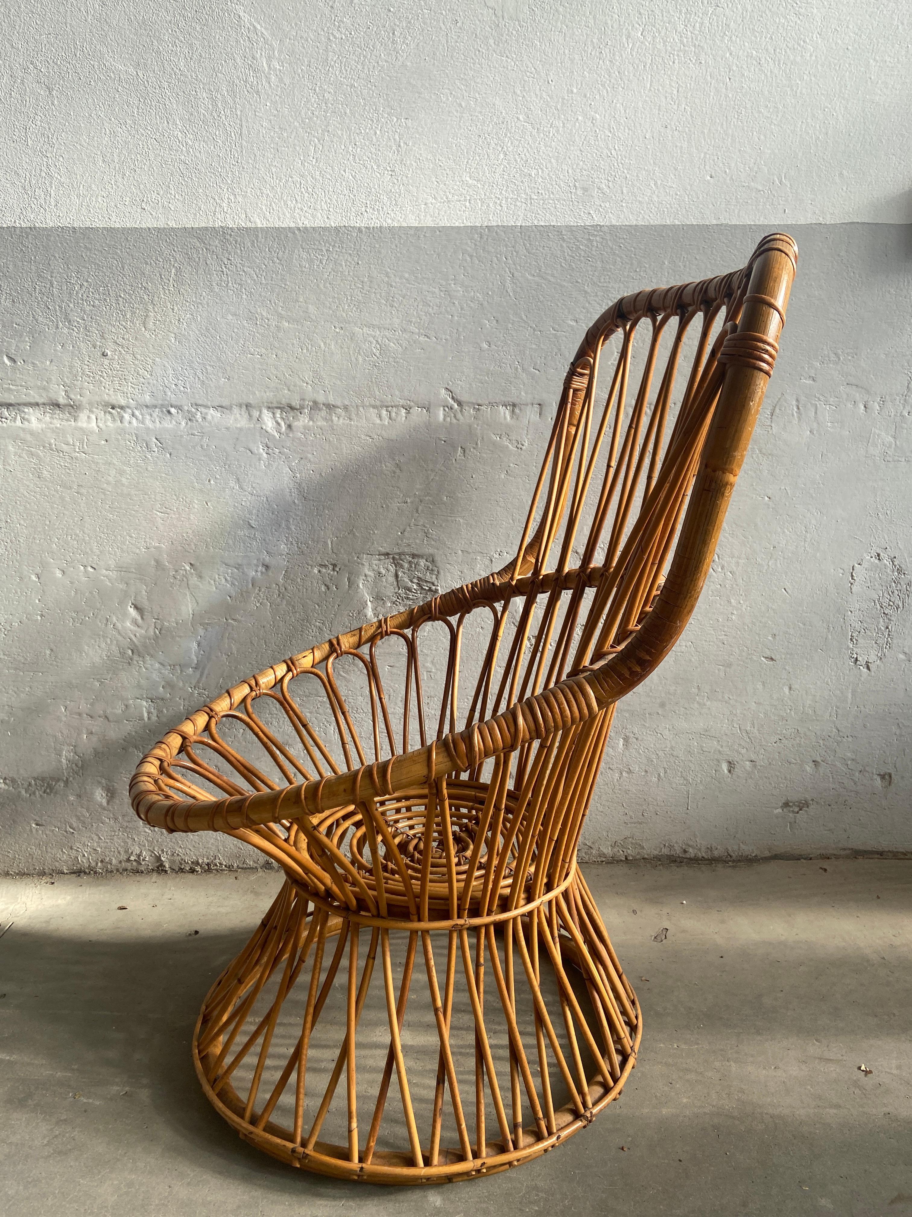 Mid-Century Modern Italian Pair of Bamboo and Rattan Armchairs, 1970s 6