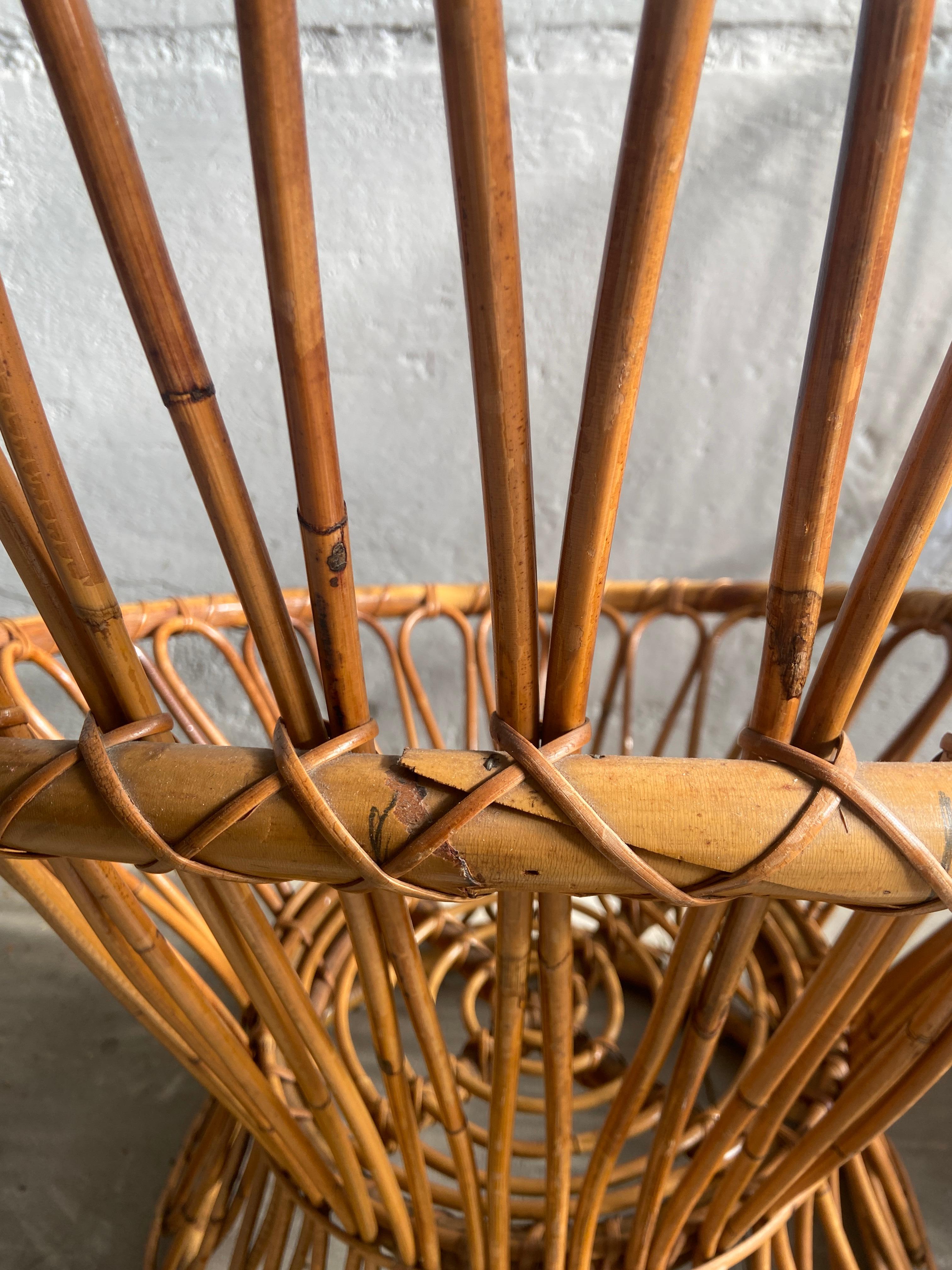 Mid-Century Modern Italian Pair of Bamboo and Rattan Armchairs, 1970s 8