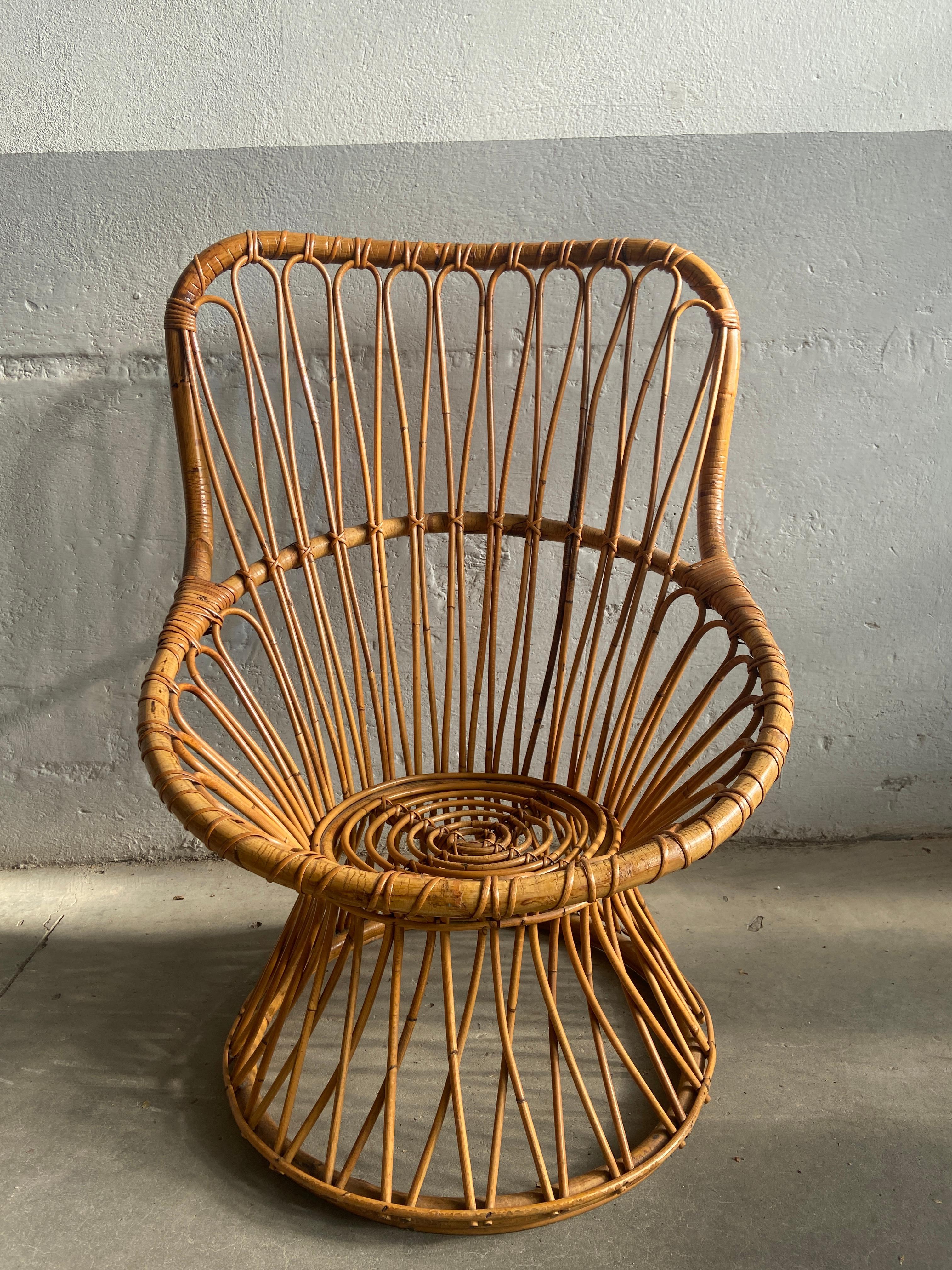 Mid-Century Modern Italian Pair of Bamboo and Rattan Armchairs, 1970s 4