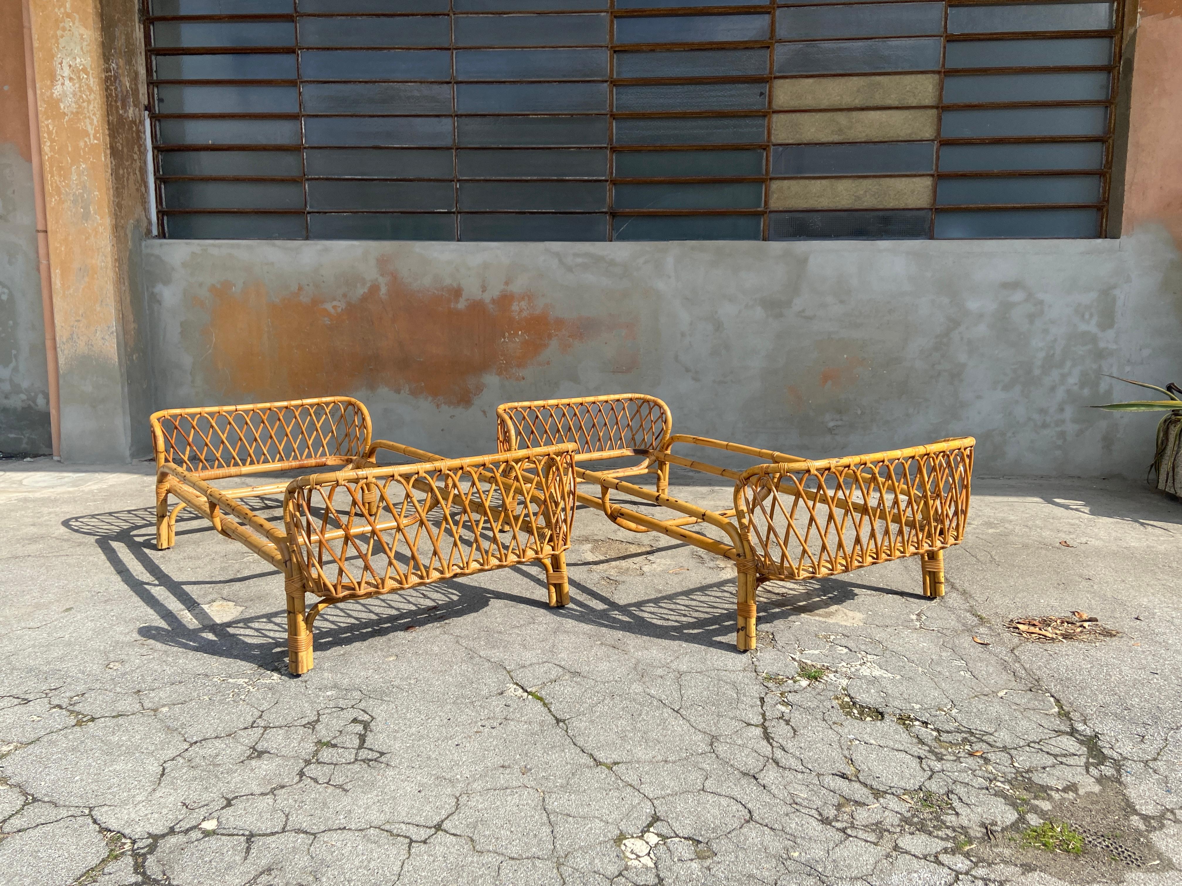 Mid-Century Modern Italian Pair of Bamboo and Rattan Day Beds by Franca Helg For Sale 1