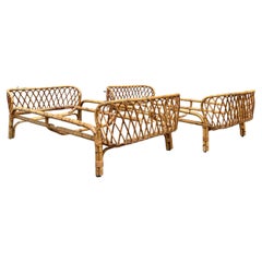 Vintage Mid-Century Modern Italian Pair of Bamboo and Rattan Day Beds by Franca Helg