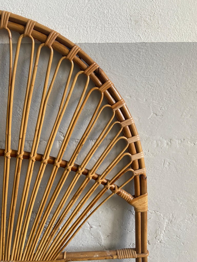 MidCentury Modern Italian Pair of Bamboo and Rattan Peacock Headboards