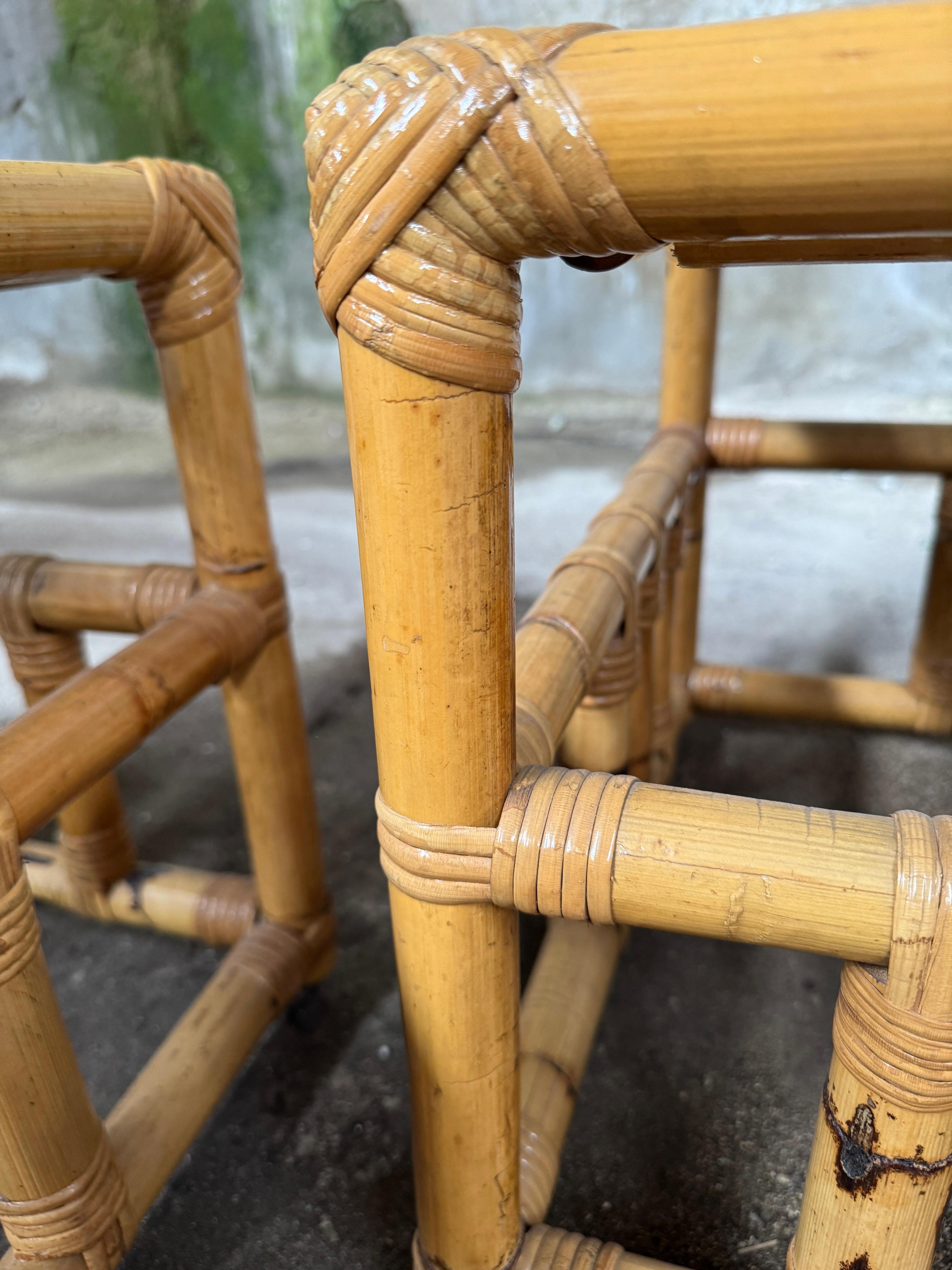 Mid-Century Modern Italian Pair of Bamboo and Rattan Side Table by Vivai del Sud For Sale 8