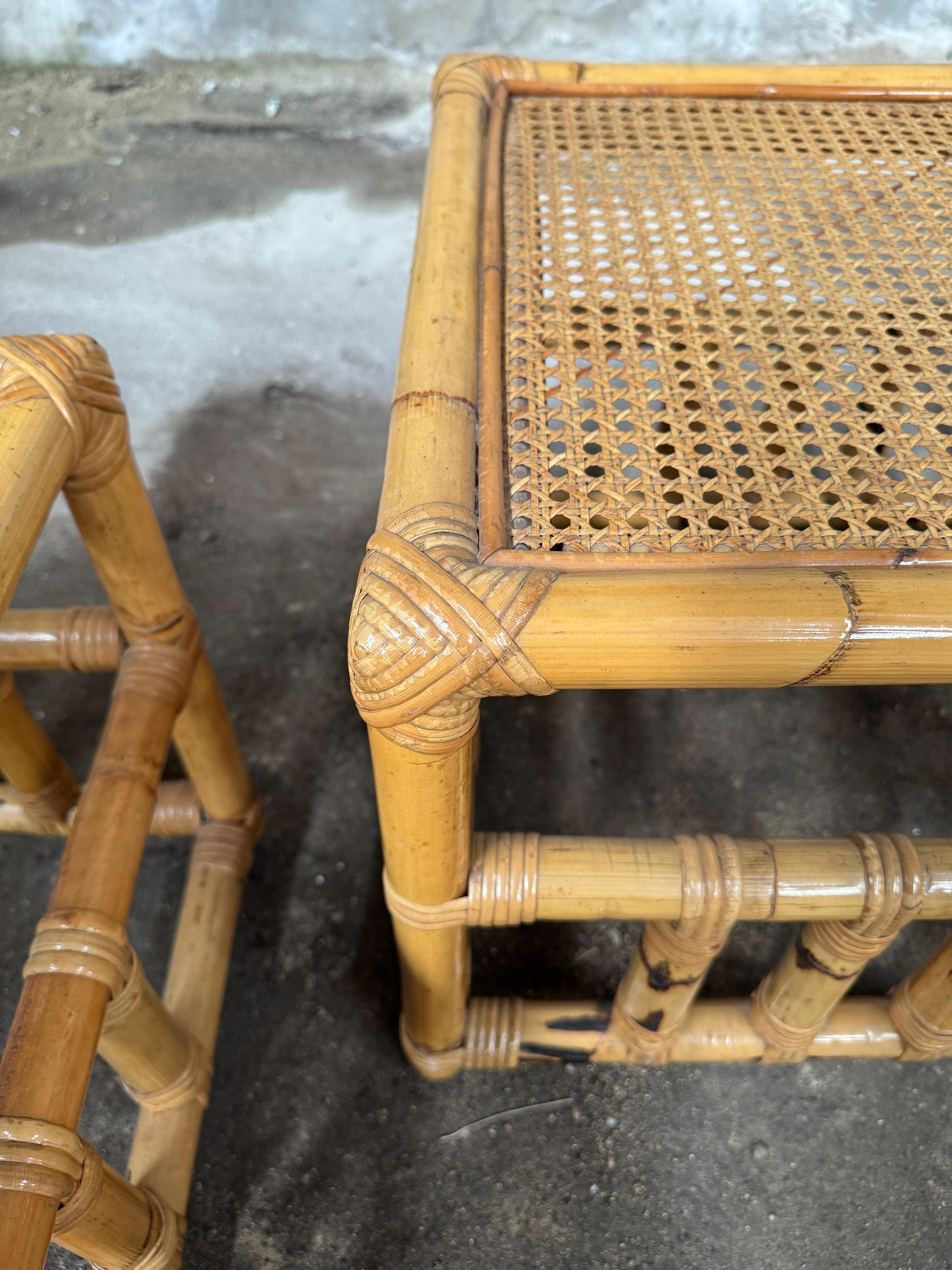 Mid-Century Modern Italian Pair of Bamboo and Rattan Side Table by Vivai del Sud For Sale 9