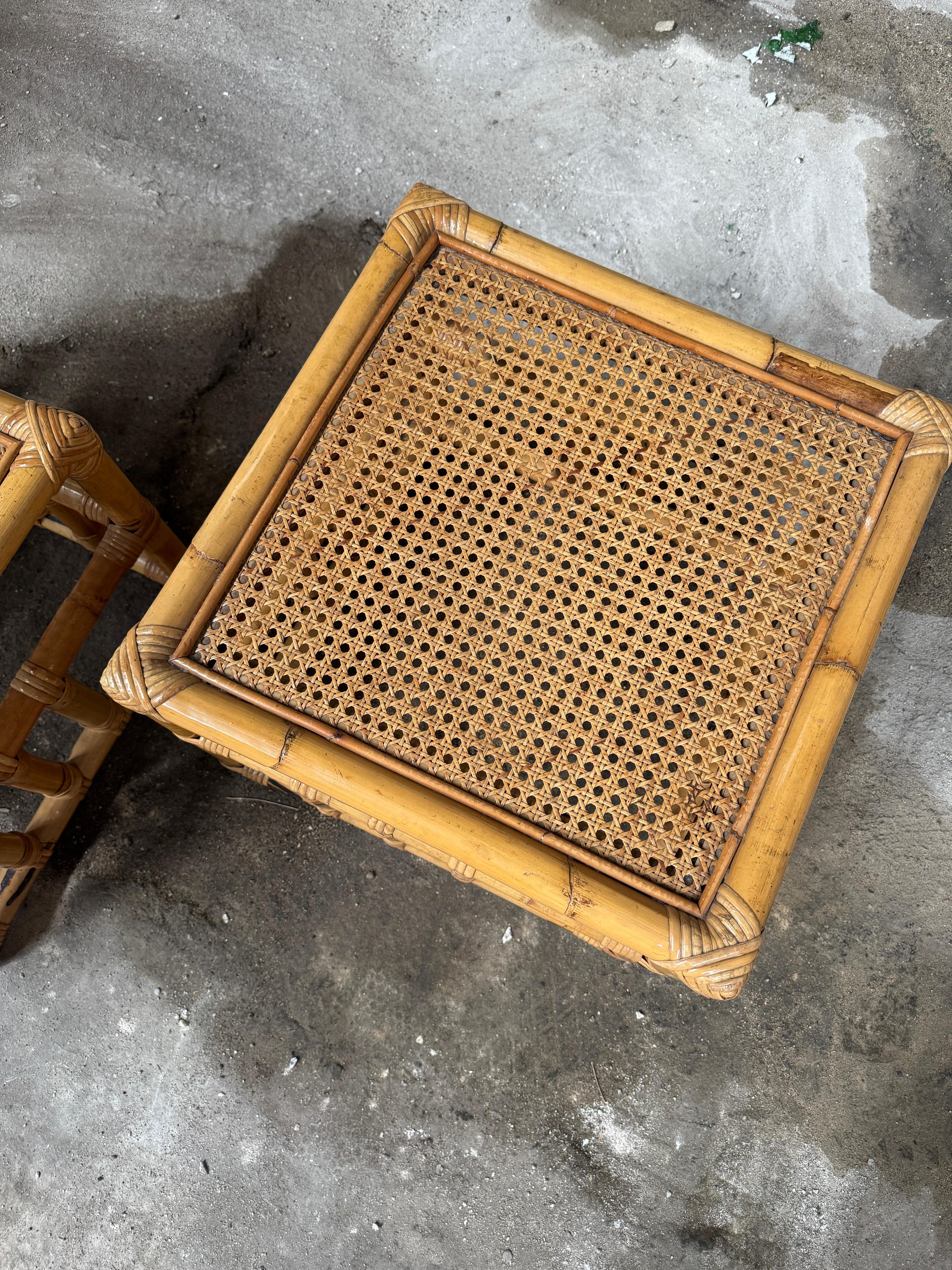 Mid-Century Modern Italian Pair of Bamboo and Rattan Side Table by Vivai del Sud For Sale 3