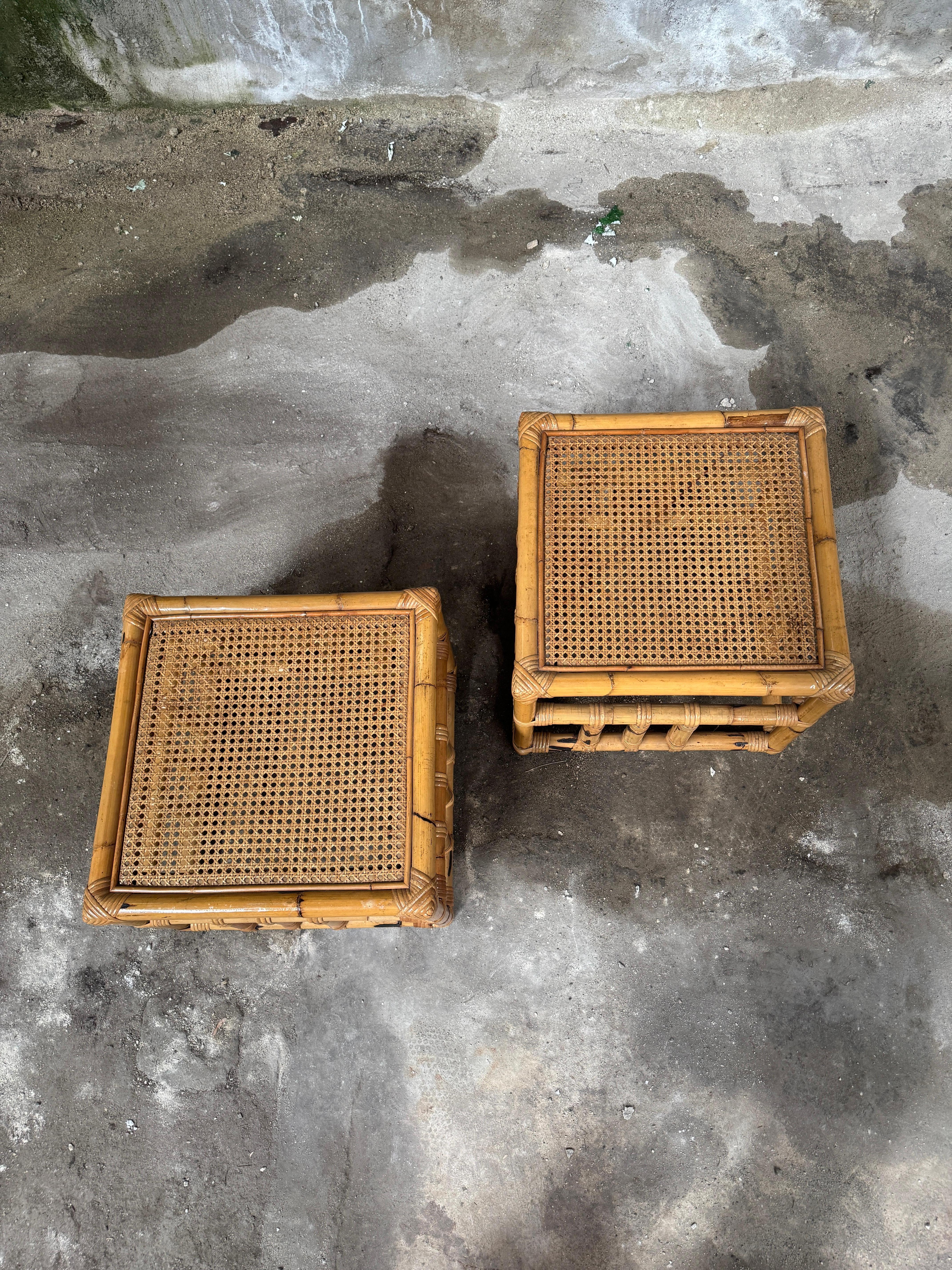Mid-Century Modern Italian Pair of Bamboo and Rattan Side Table by Vivai del Sud For Sale 4