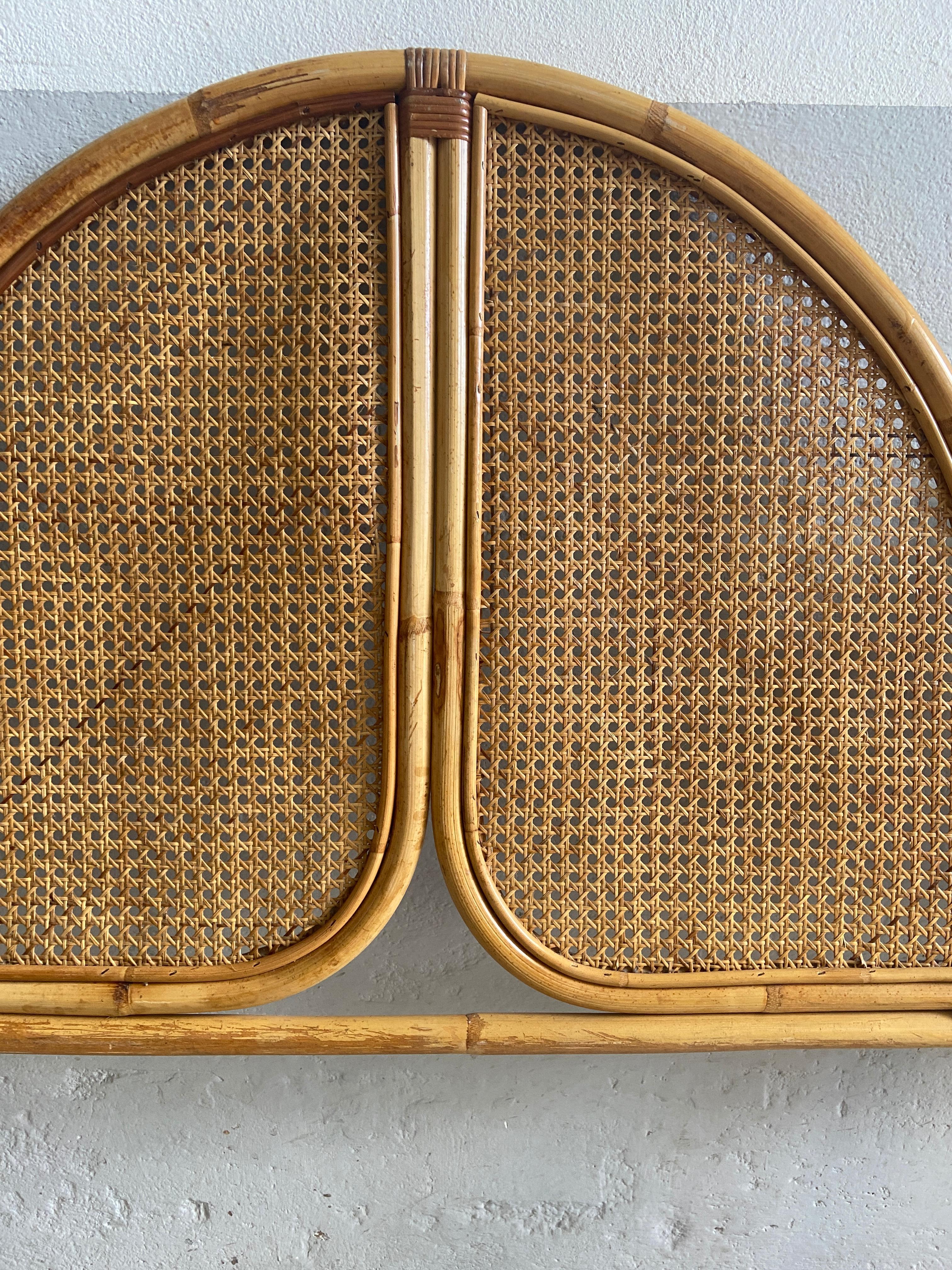 Mid-Century Modern Italian Pair of Bamboo and Straw Headboard, 1970s 6