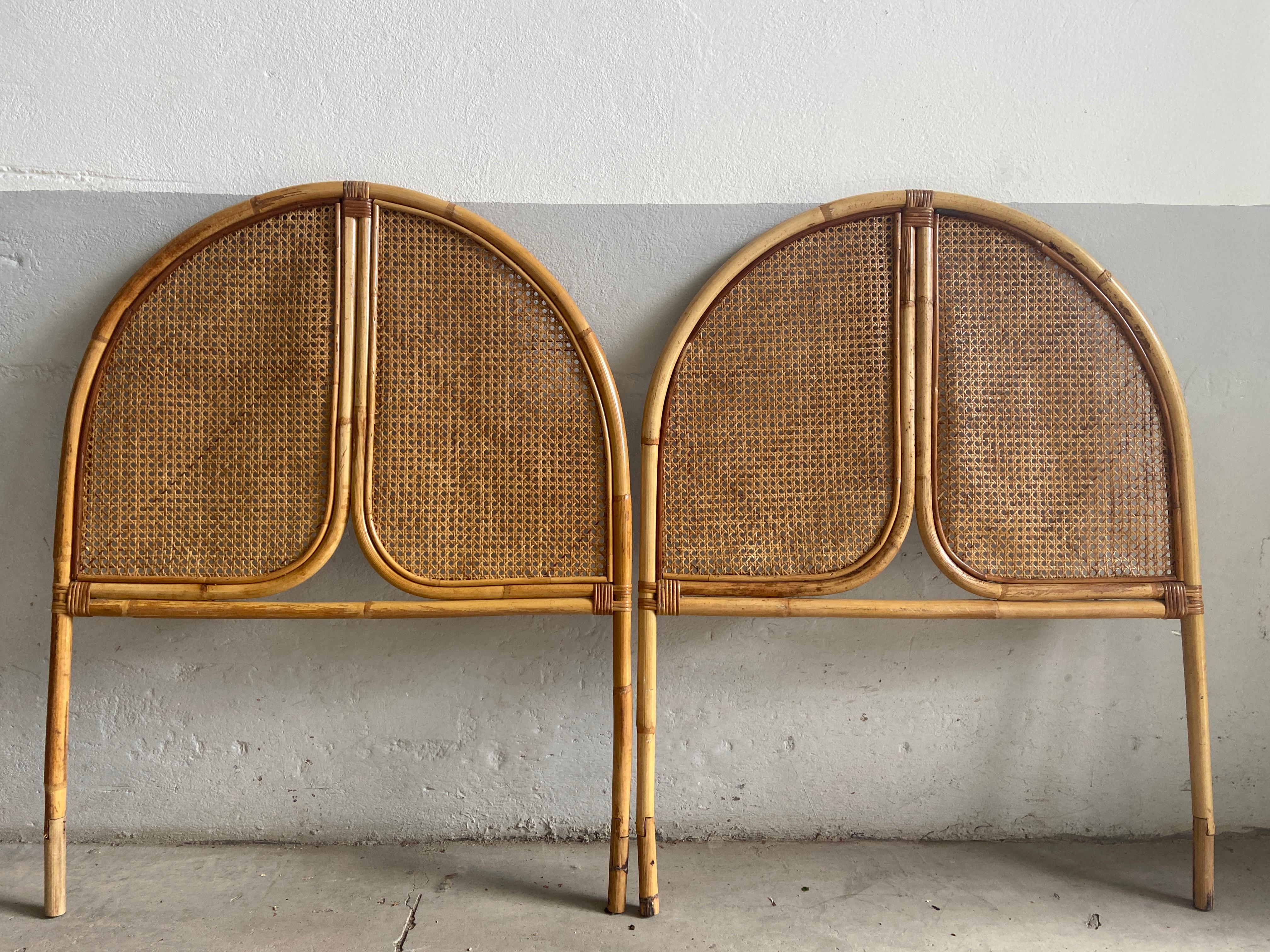 Mid-Century Modern Italian Pair of Bamboo and Straw Headboard, 1970s In Good Condition In Prato, IT