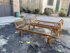 Mid-Century Modern Italian Pair of Bamboo and Wicker Sofa Beds, 1960s
