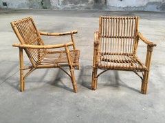 Mid-Century Modern Italian Pair of Bamboo Armchairs, 1970s
