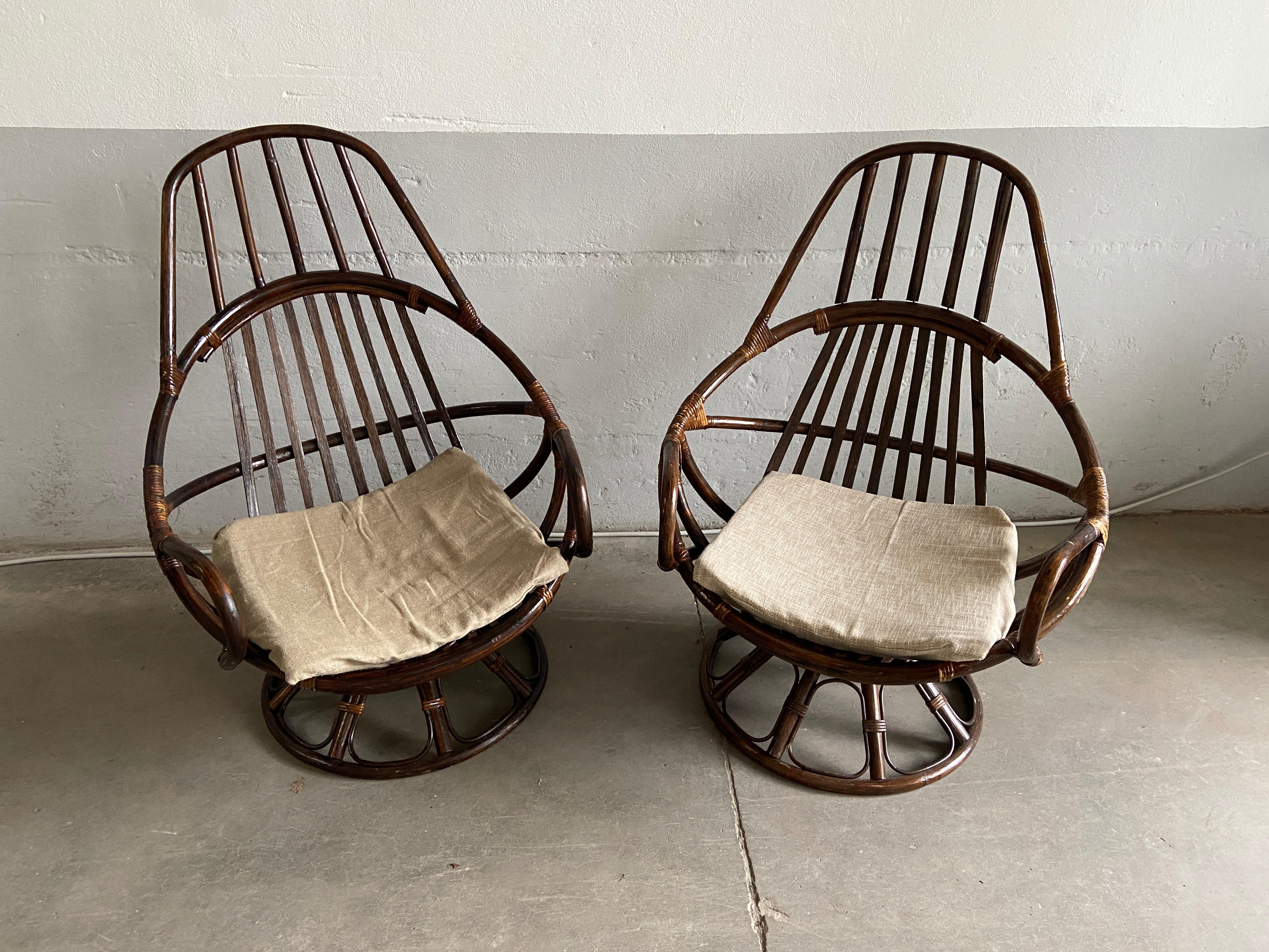 Mid-Century Modern Italian Pair of Bamboo Armchairs, 1970s In Good Condition In Prato, IT