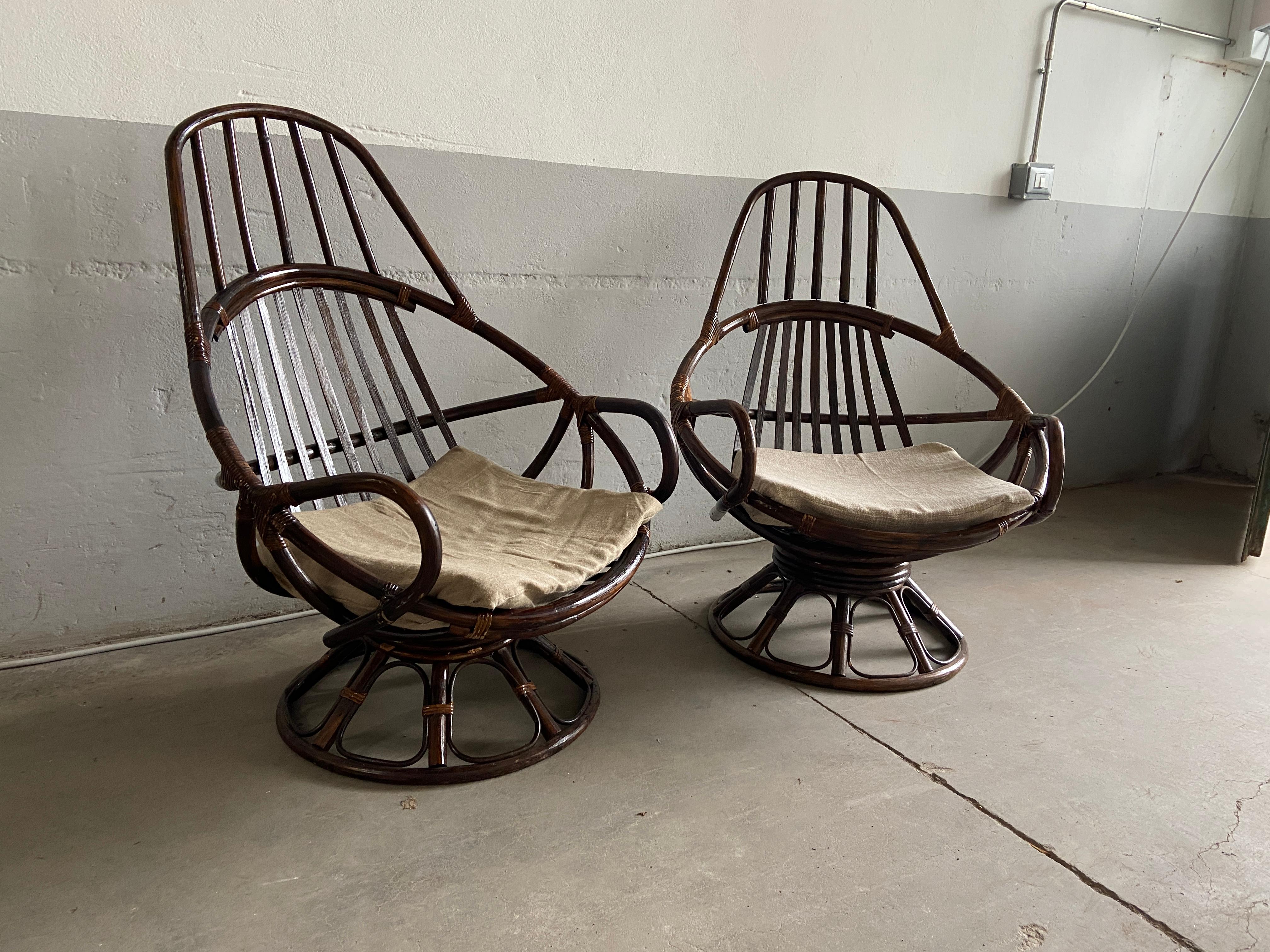 Late 20th Century Mid-Century Modern Italian Pair of Bamboo Armchairs, 1970s