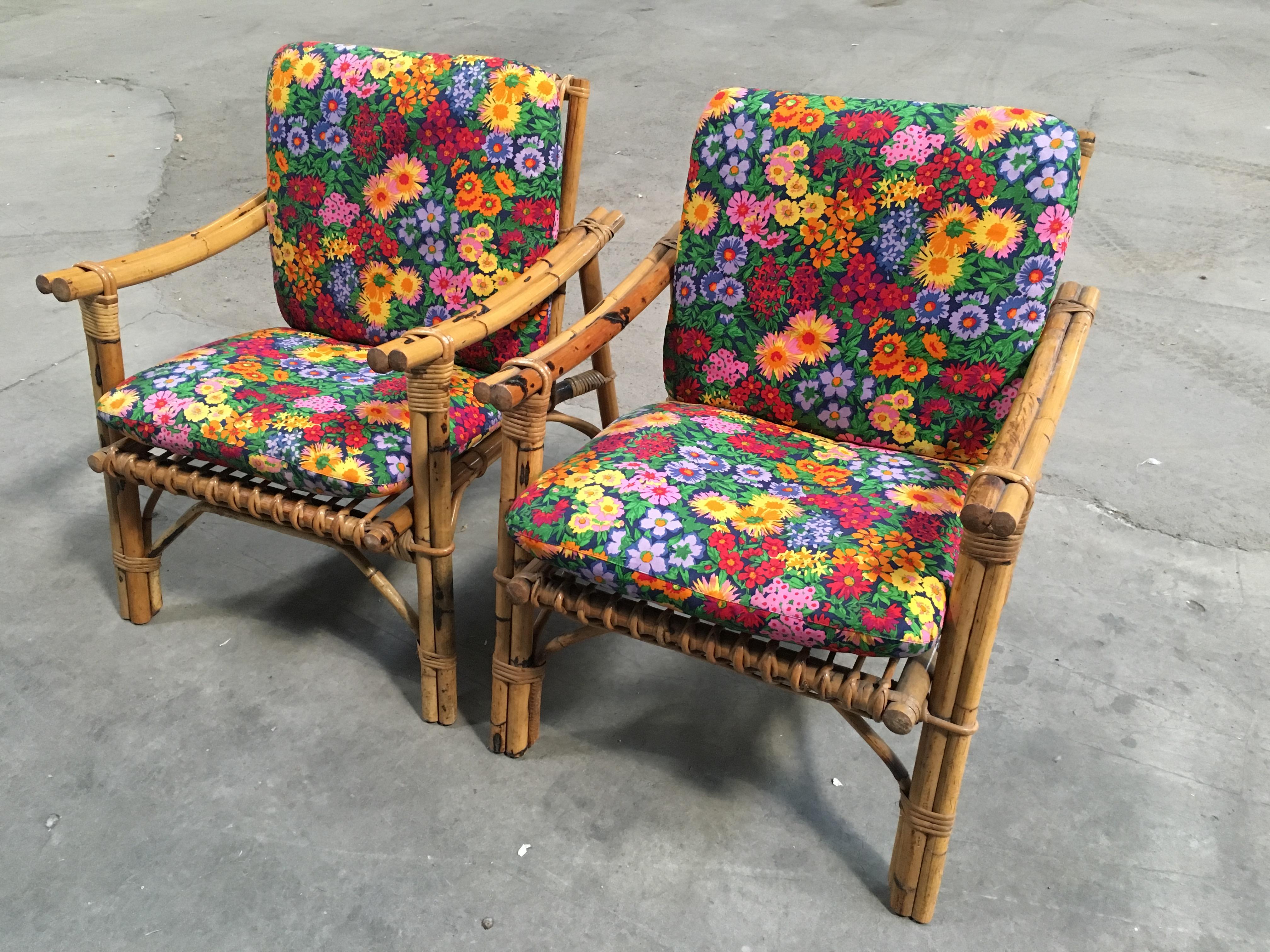 Mid-Century Modern Italian Pair of Bamboo Armchairs, 1970s For Sale 1