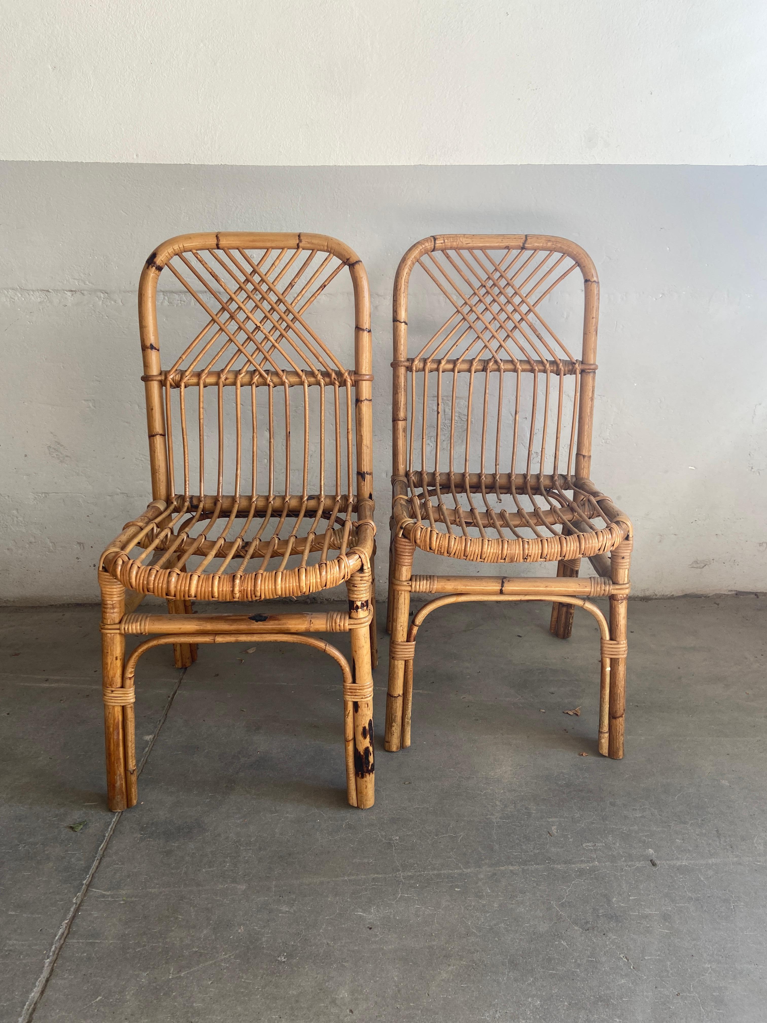 Mid-Century Modern Paire de chaises italiennes en bambou de style mi-siècle moderne, 1970
