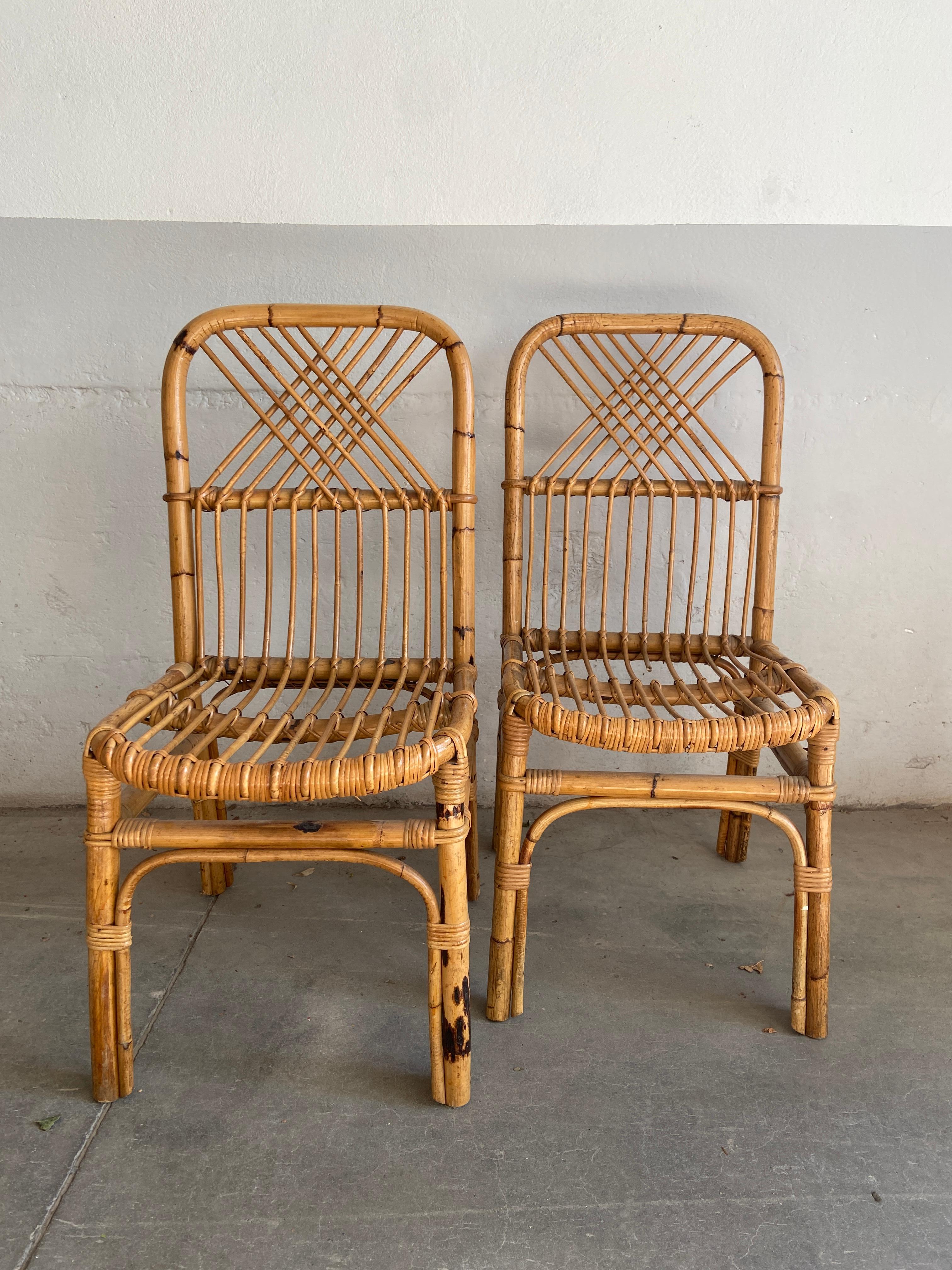 Mid-Century Modern Italian Pair of Bamboo Chairs, 1970s In Good Condition In Prato, IT