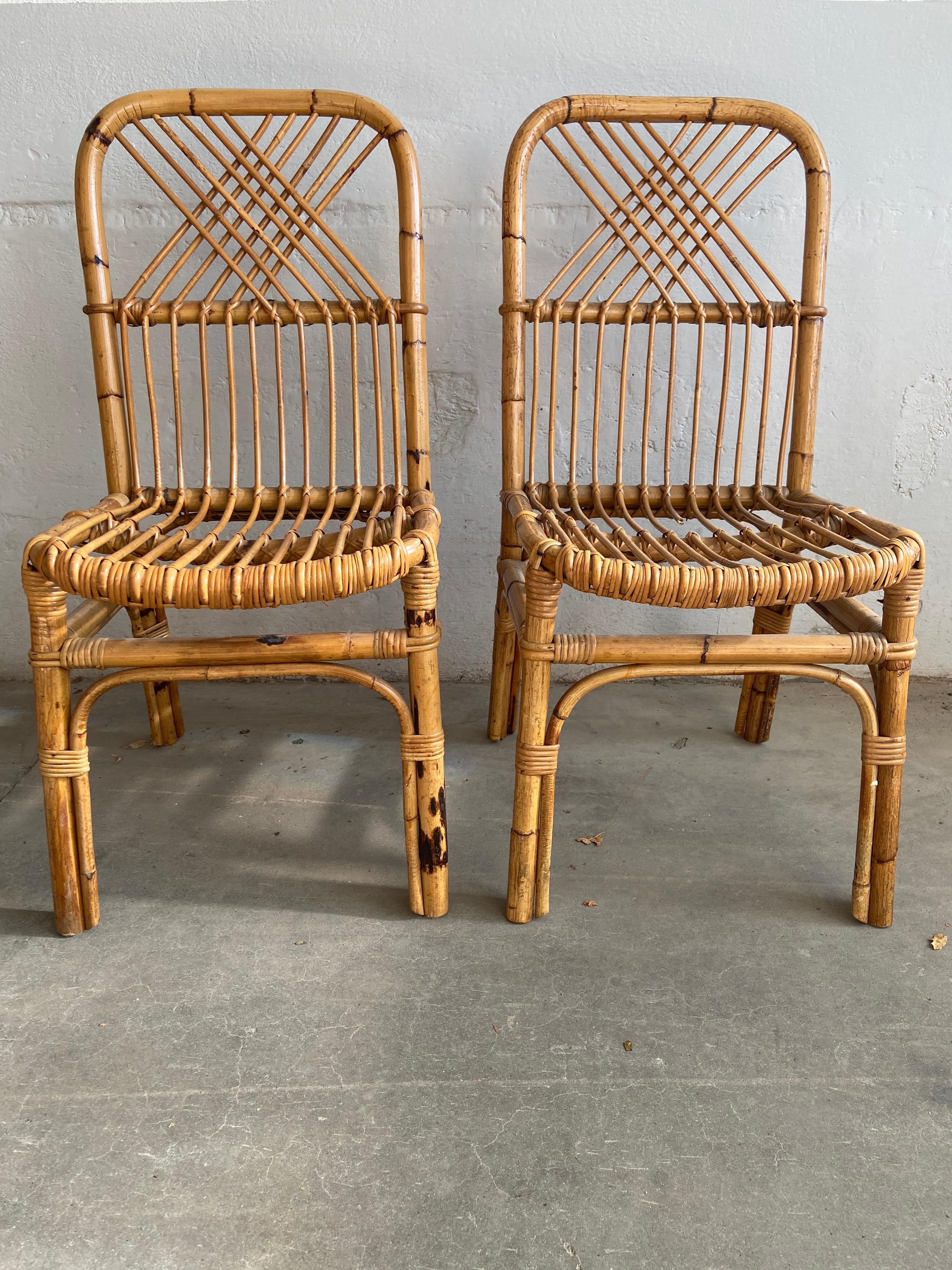 Late 20th Century Mid-Century Modern Italian Pair of Bamboo Chairs, 1970s