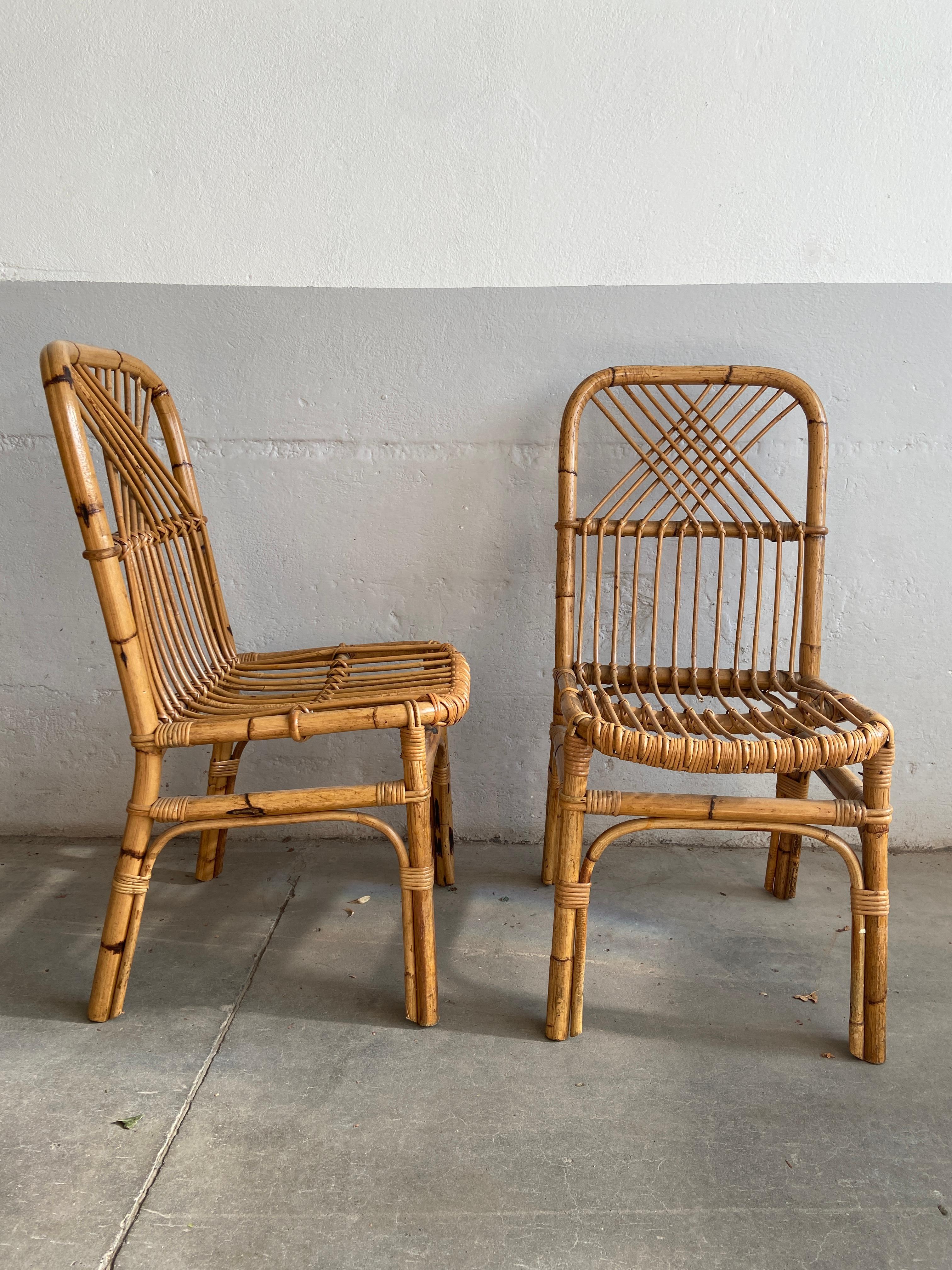 Bambou Paire de chaises italiennes en bambou de style mi-siècle moderne, 1970