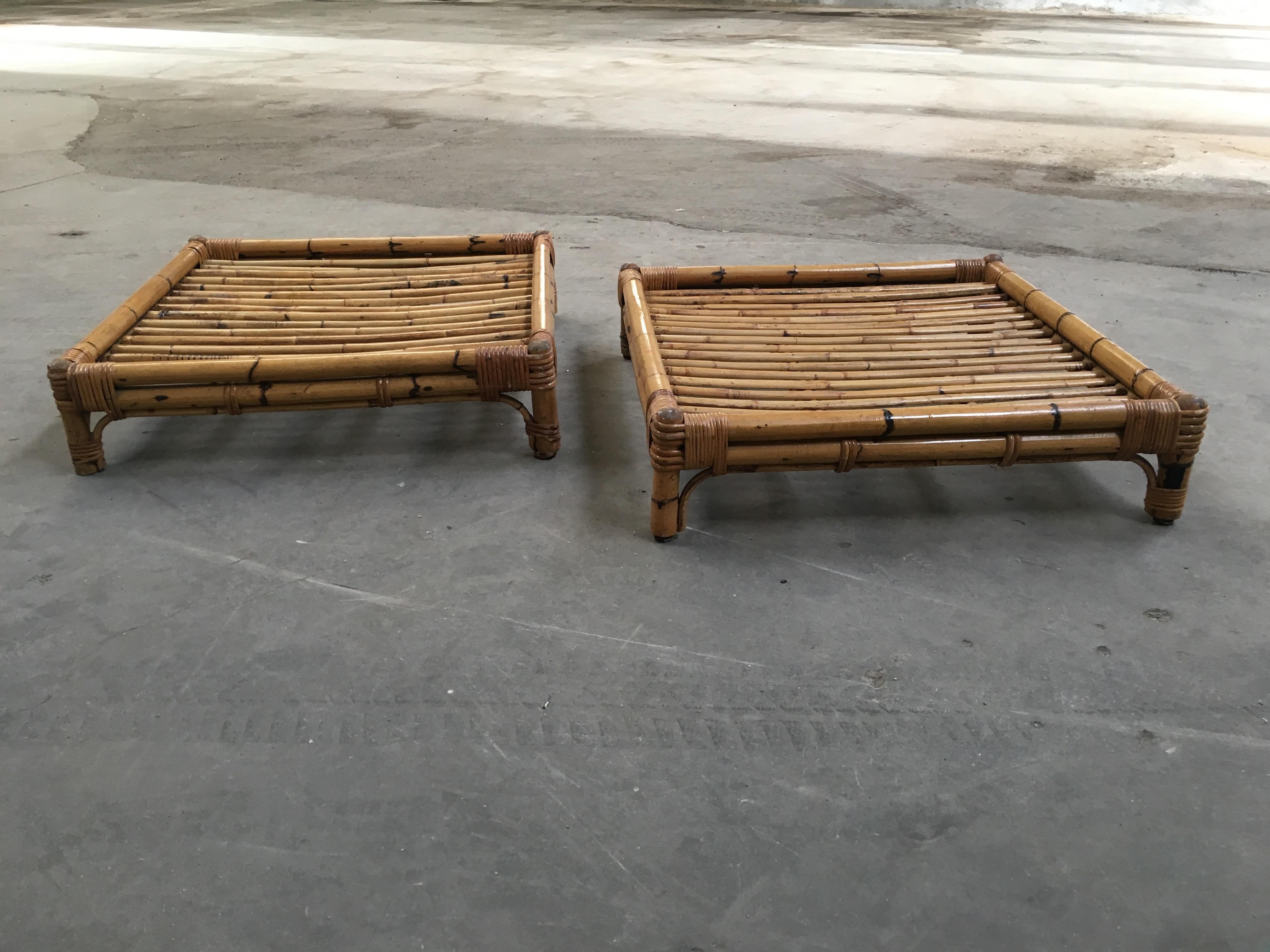 Mid-Century Modern Italian pair of bamboo coffee or sofa tables.
The tables could be sold separately. Price on request.
  