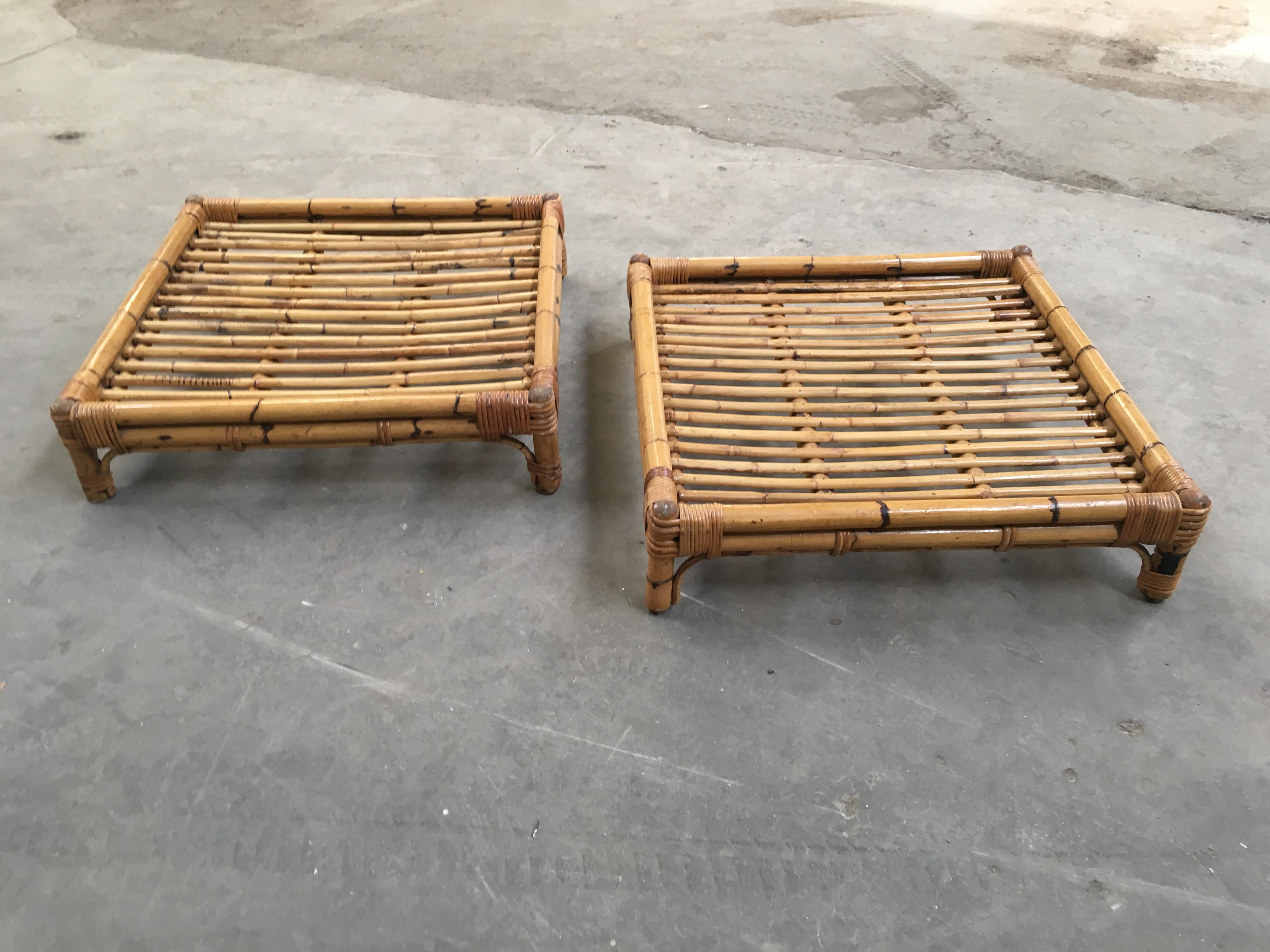 Mid-Century Modern Italian Pair of Bamboo Coffee or Sofa Tables, 1970s In Good Condition In Prato, IT