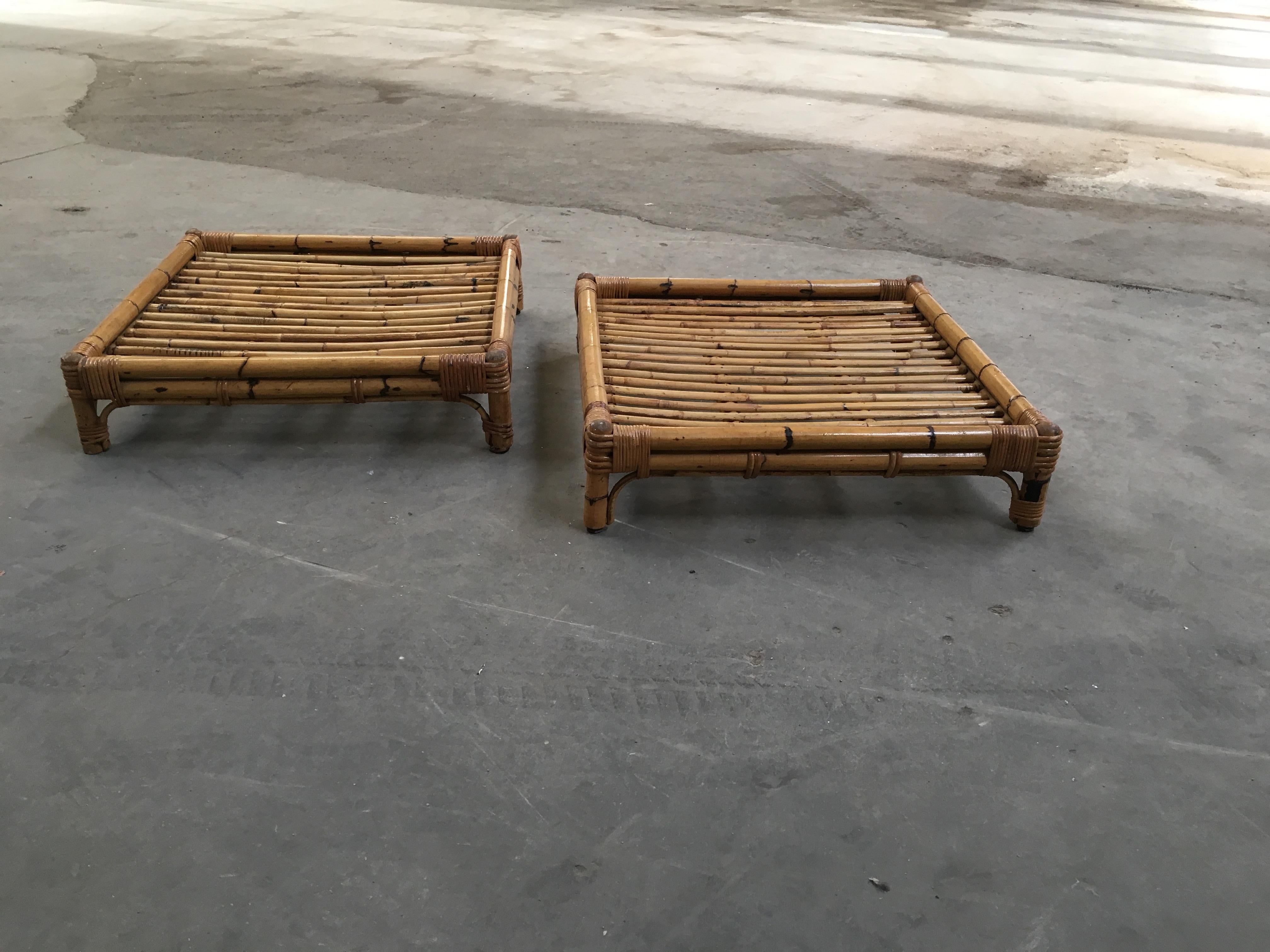 Late 20th Century Mid-Century Modern Italian Pair of Bamboo Coffee or Sofa Tables, 1970s