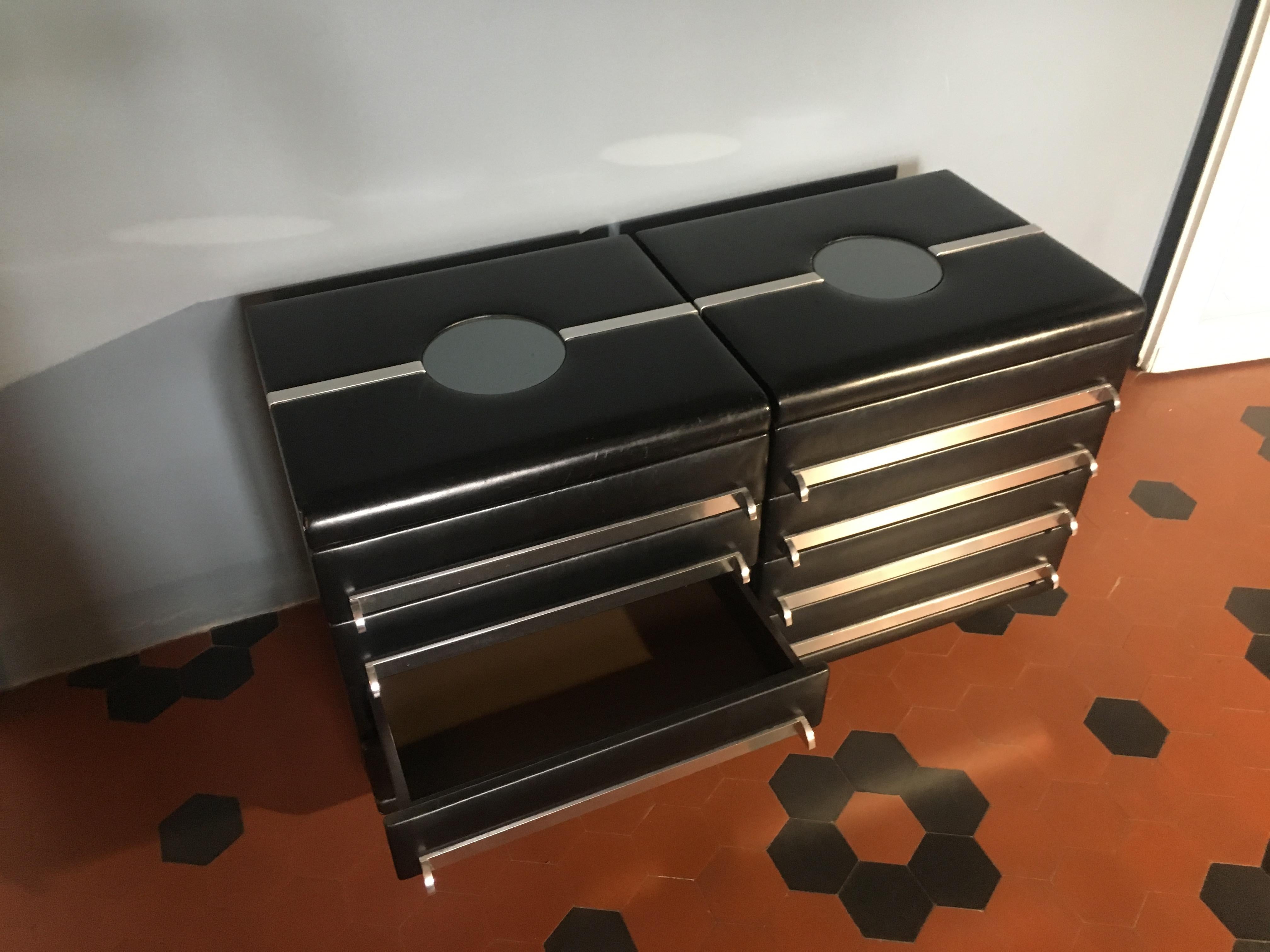 Mid-Century Modern Italian Pair of Black Leather Office Drawers In Good Condition In Prato, IT
