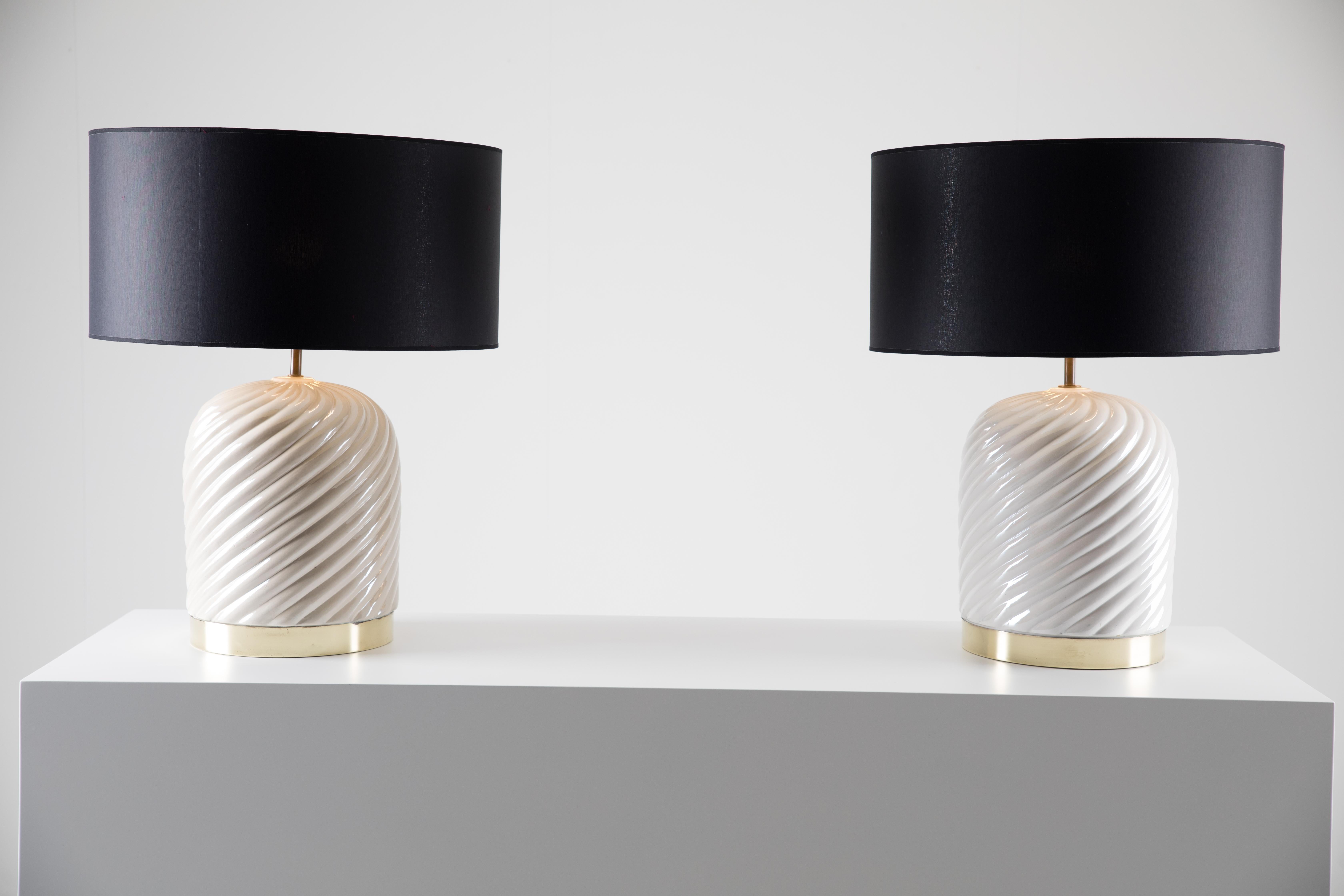 European Tommaso Barbi Mid-Century Modern Italian Pair of Ceramic Table Lamps. 1970s 