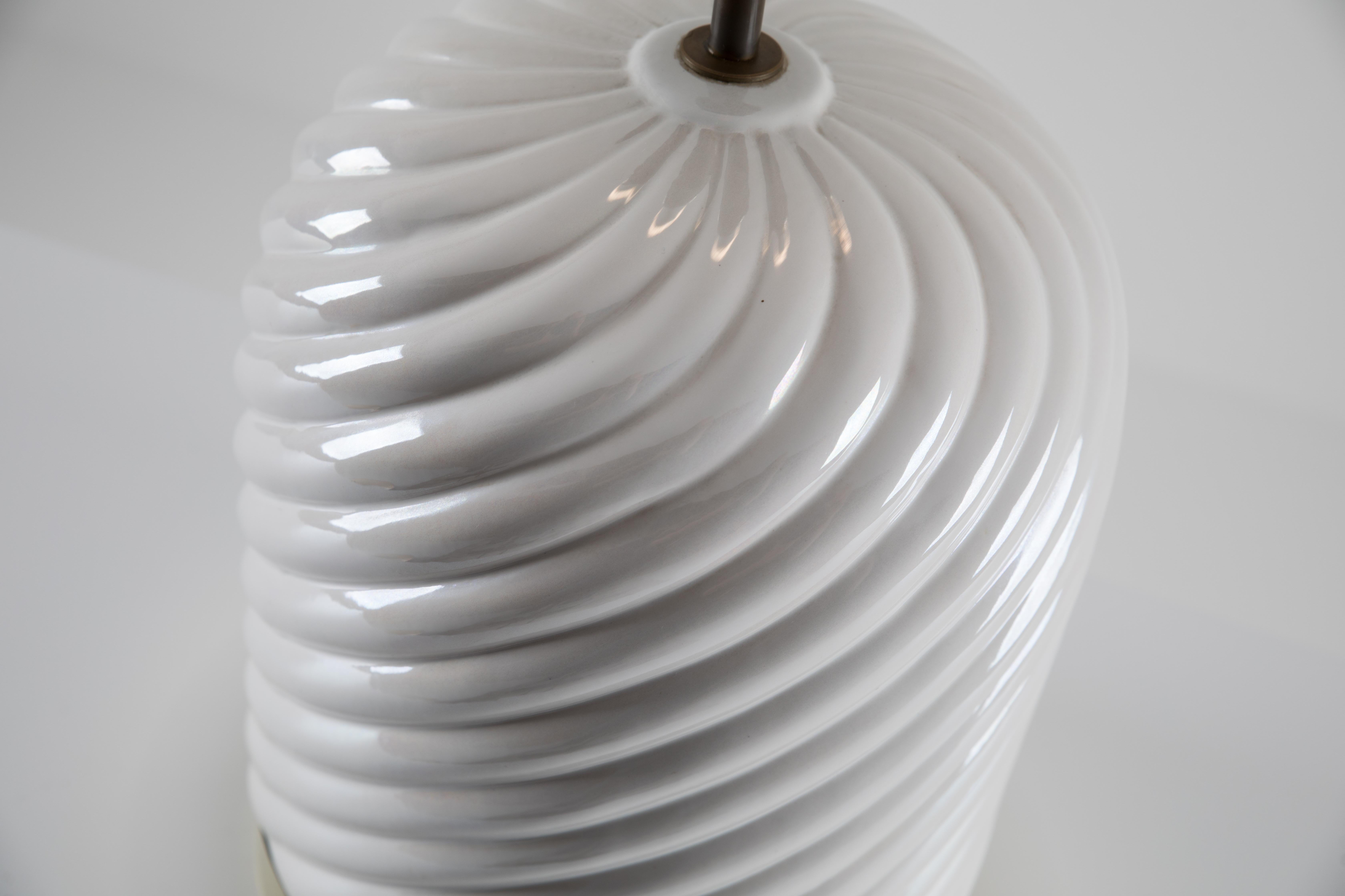 Brass Tommaso Barbi Mid-Century Modern Italian Pair of Ceramic Table Lamps. 1970s 