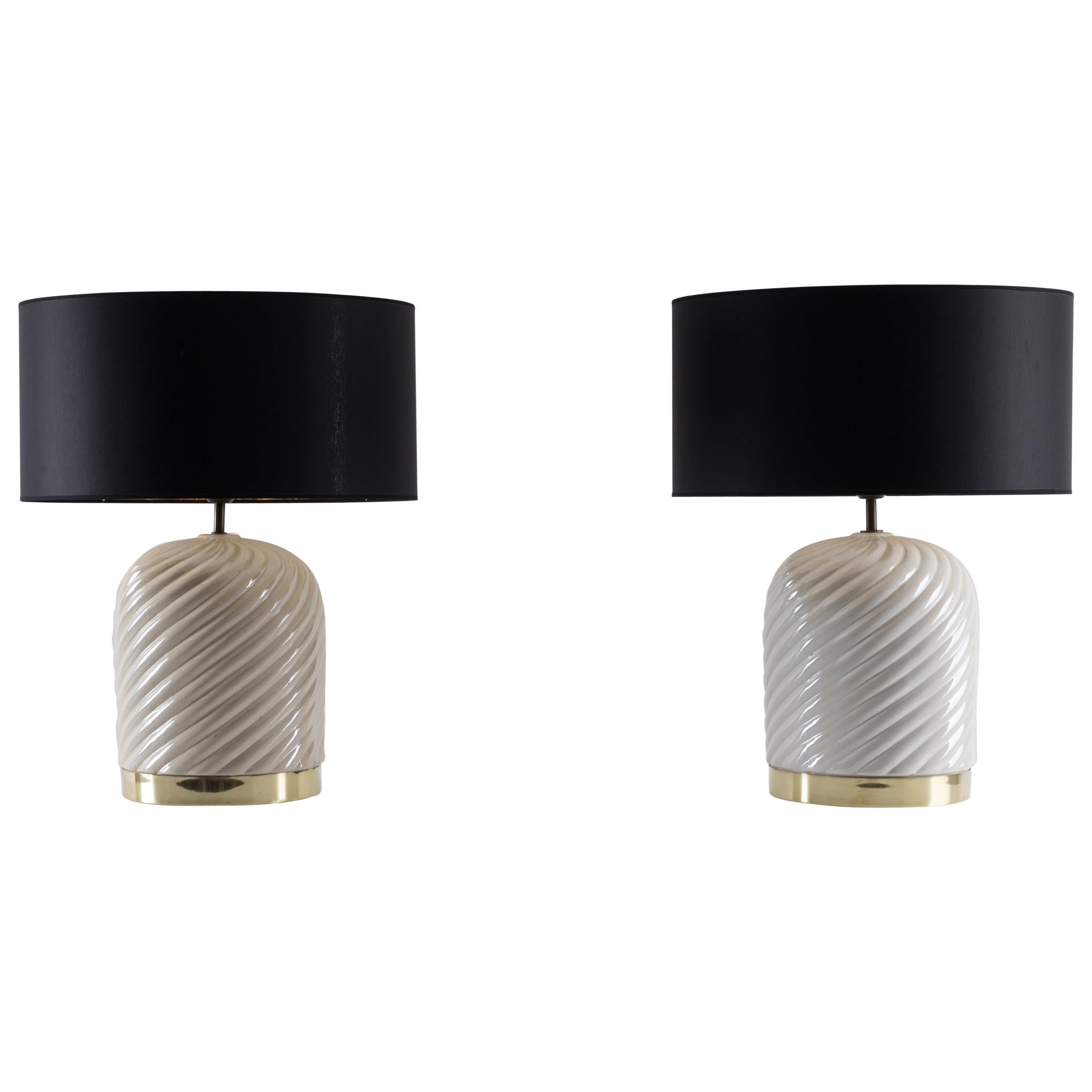 Tommaso Barbi Mid-Century Modern Italian Pair of Ceramic Table Lamps. 1970s 