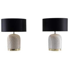 Tommaso Barbi Mid-Century Modern Italian Pair of Ceramic Table Lamps. 1970s 