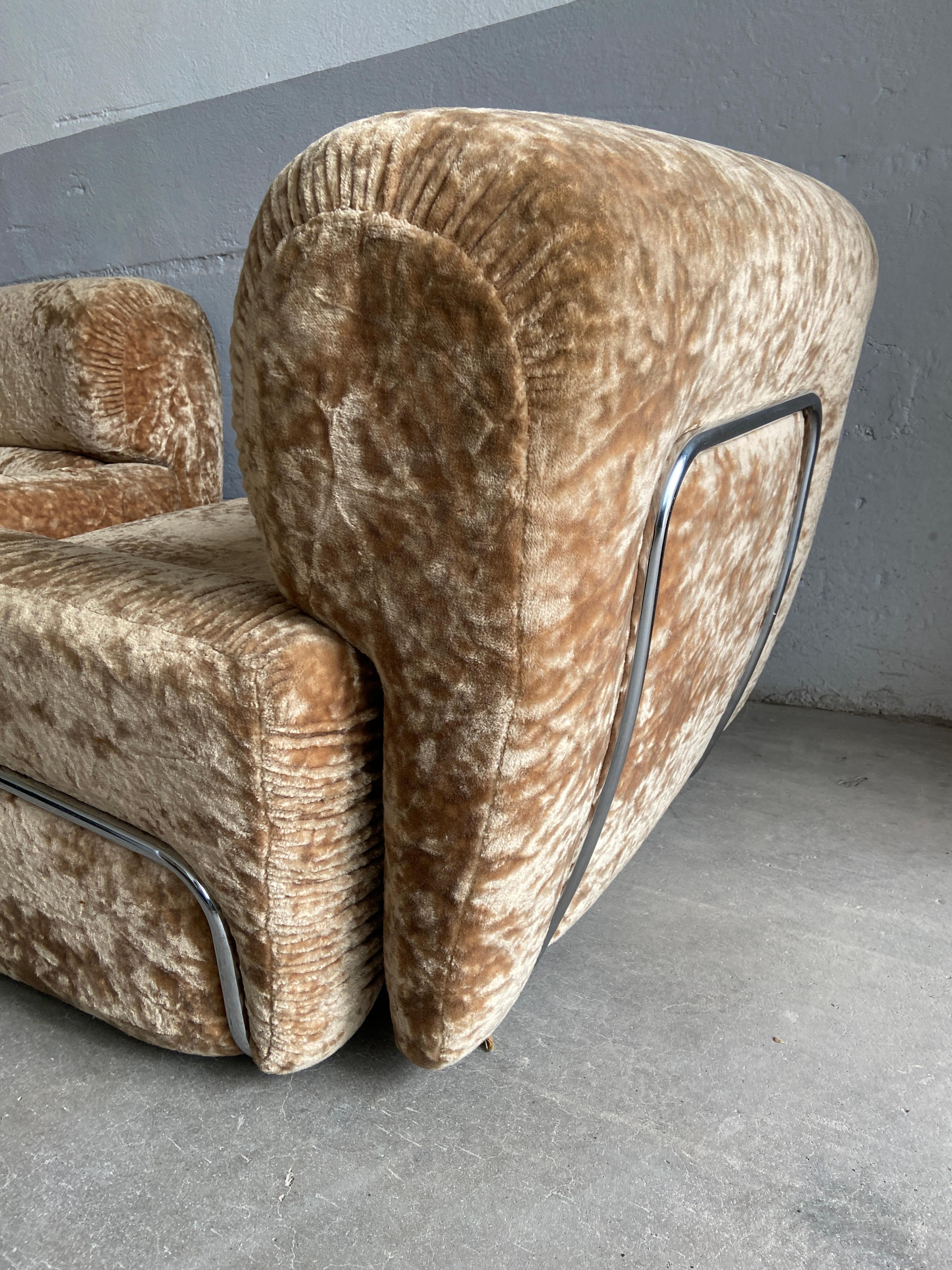 Modernes italienisches Paar Sessel aus Chrom und Chenille aus der Mitte des Jahrhunderts, 1970er Jahre im Angebot 2