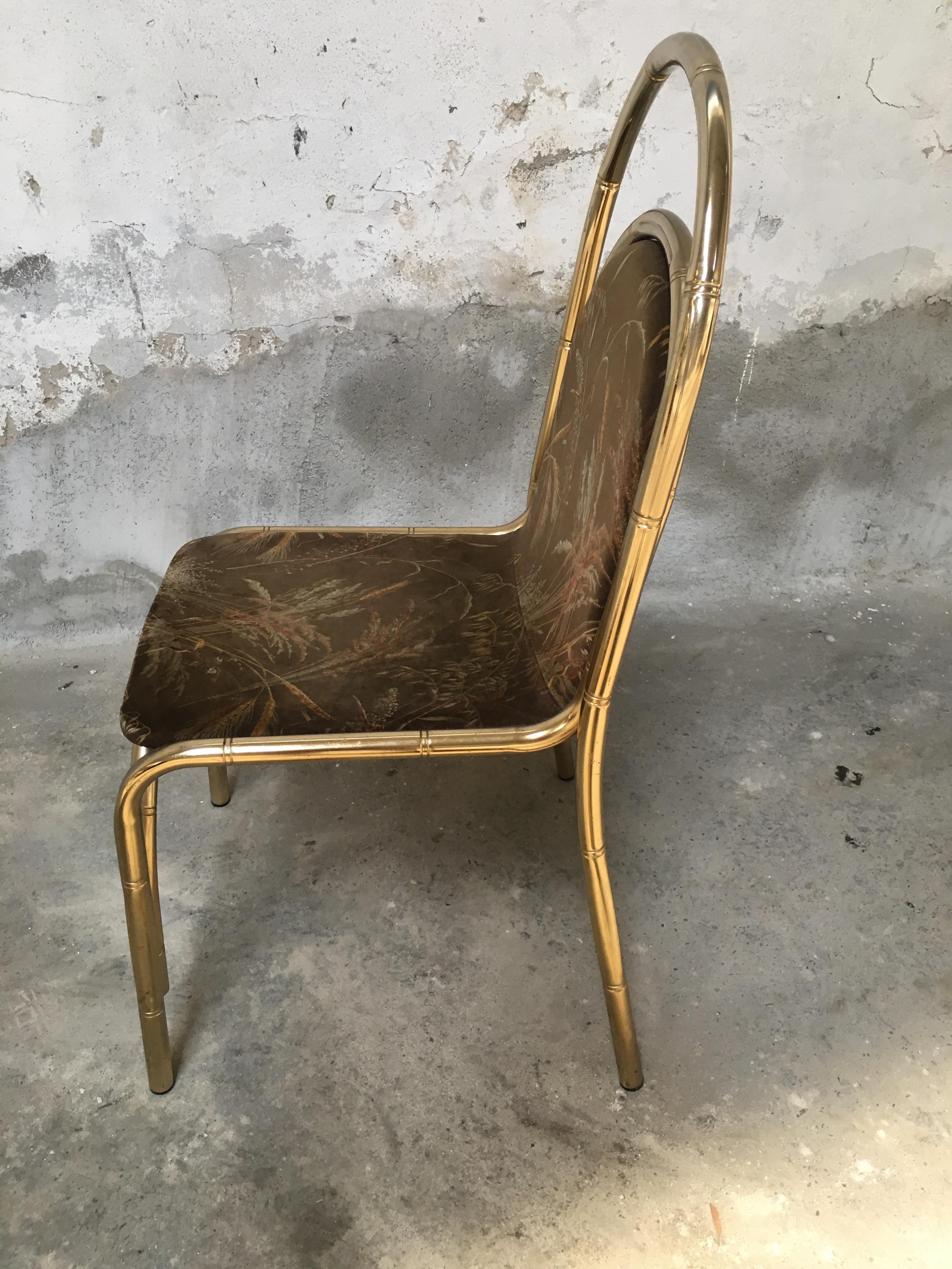 Mid-Century Modern Italian Pair of Faux Bamboo Gilt Metal Chairs, 1970s 6