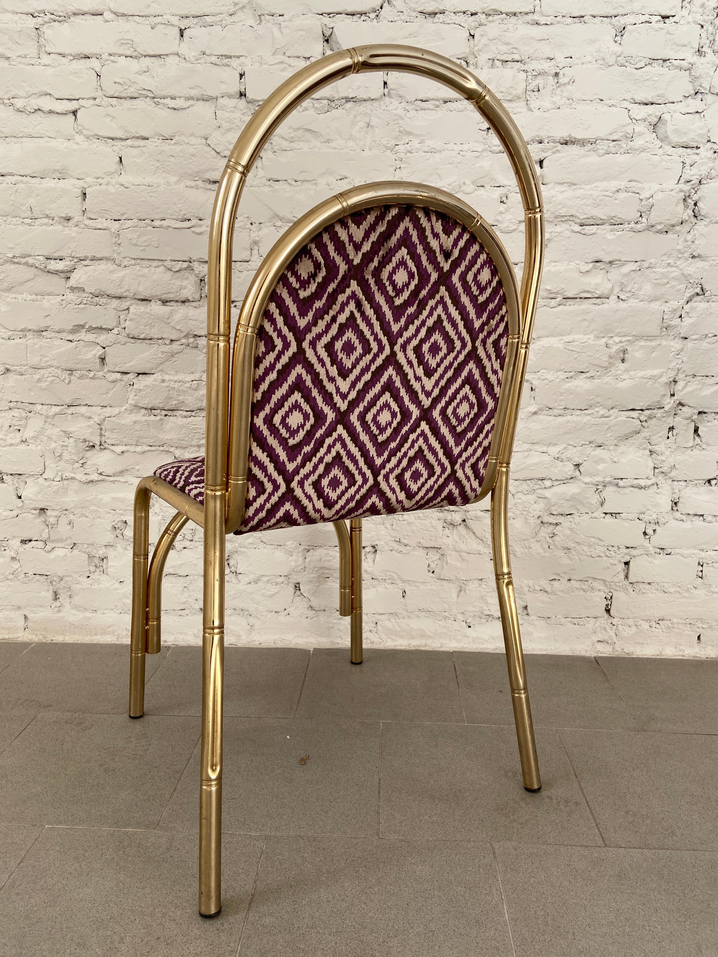 Mid-Century Modern Italian Pair of Faux Bamboo Gilt Metal Chairs, 1970s 6