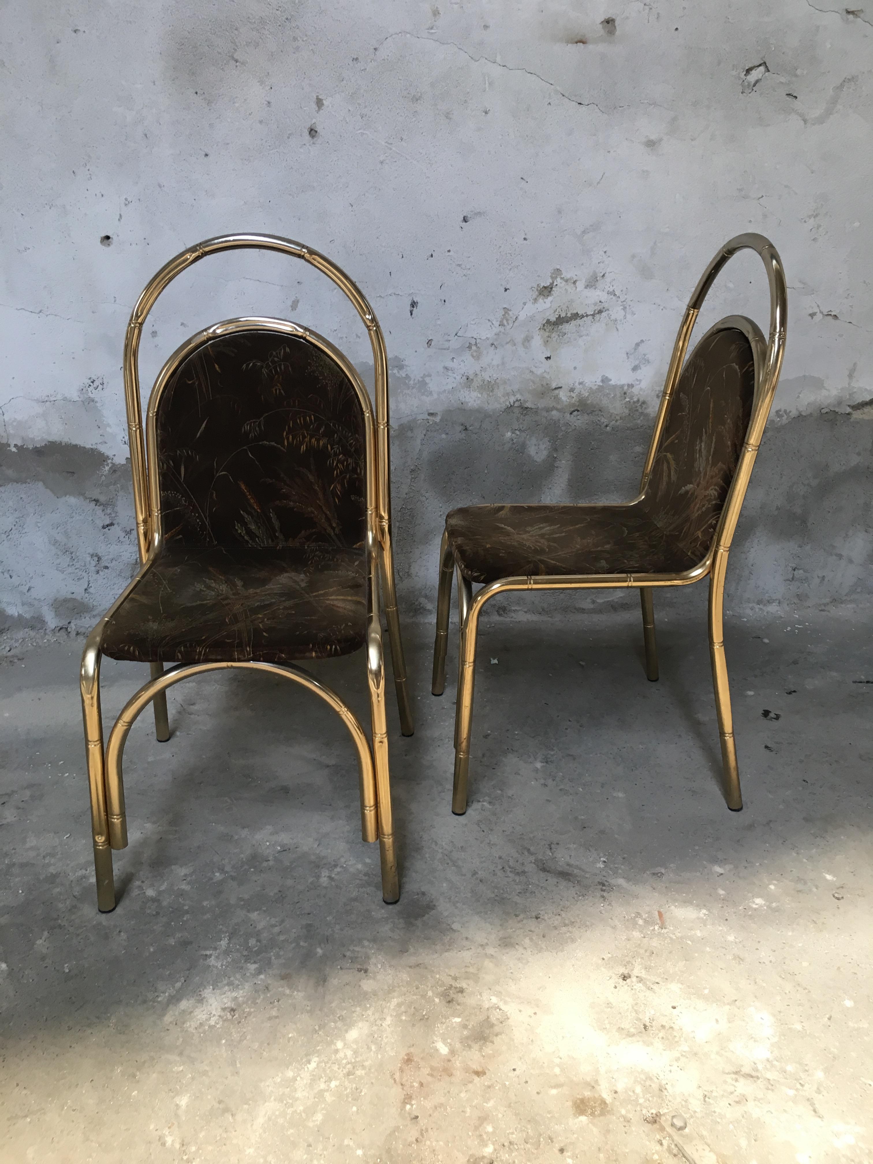 Late 20th Century Mid-Century Modern Italian Pair of Faux Bamboo Gilt Metal Chairs, 1970s