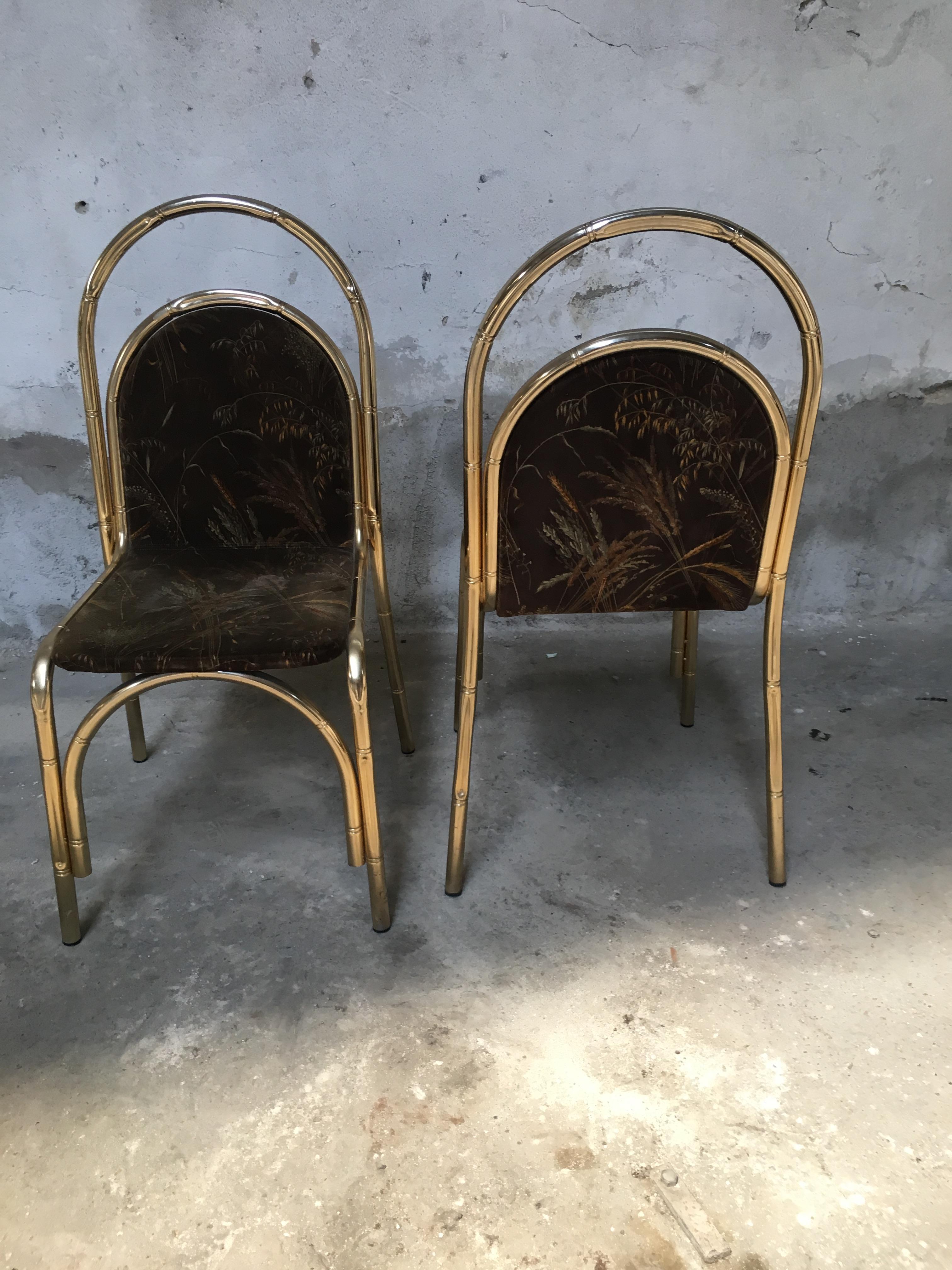 Mid-Century Modern Italian Pair of Faux Bamboo Gilt Metal Chairs, 1970s 1