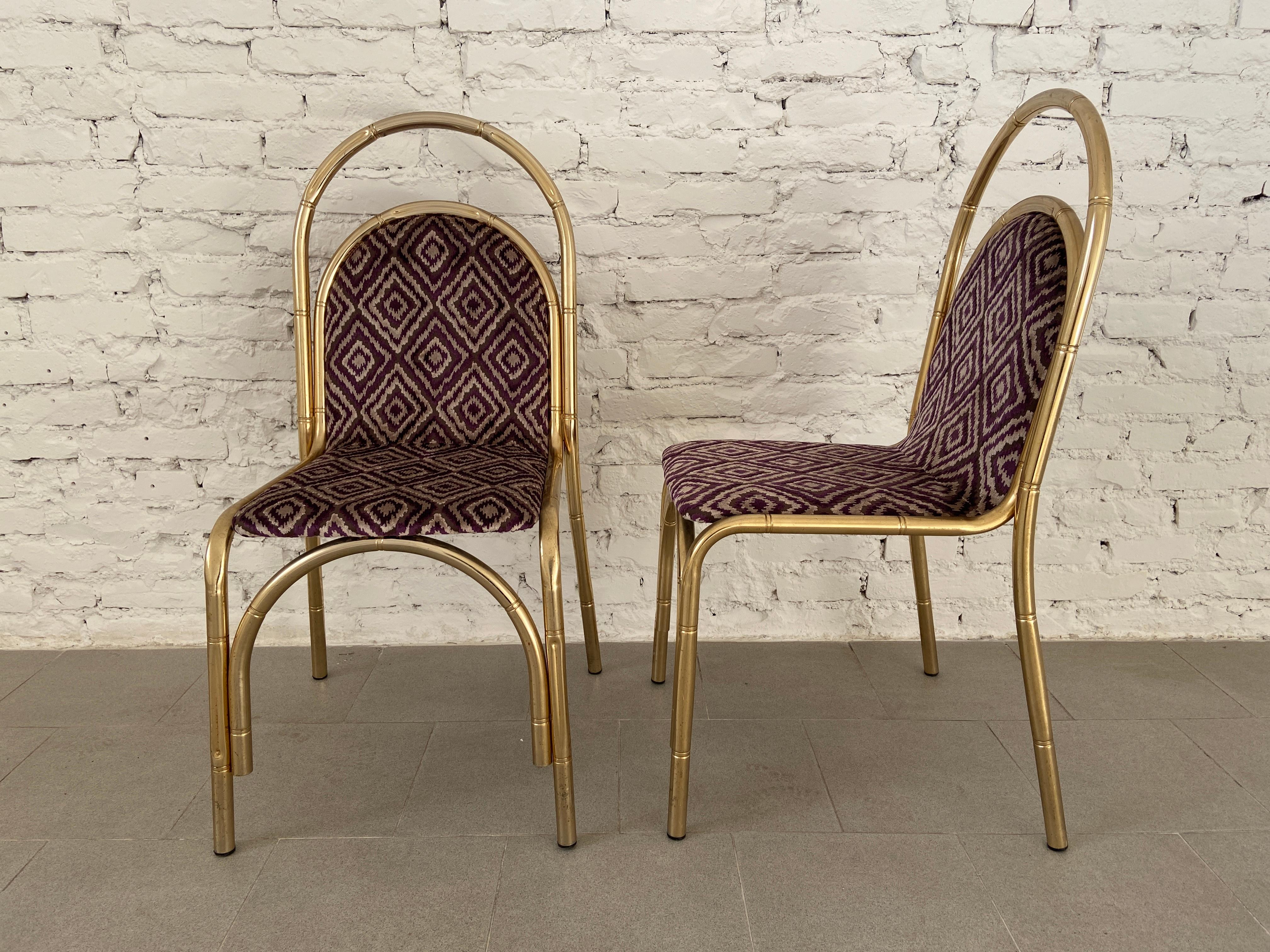 Mid-Century Modern Italian Pair of Faux Bamboo Gilt Metal Chairs, 1970s 1