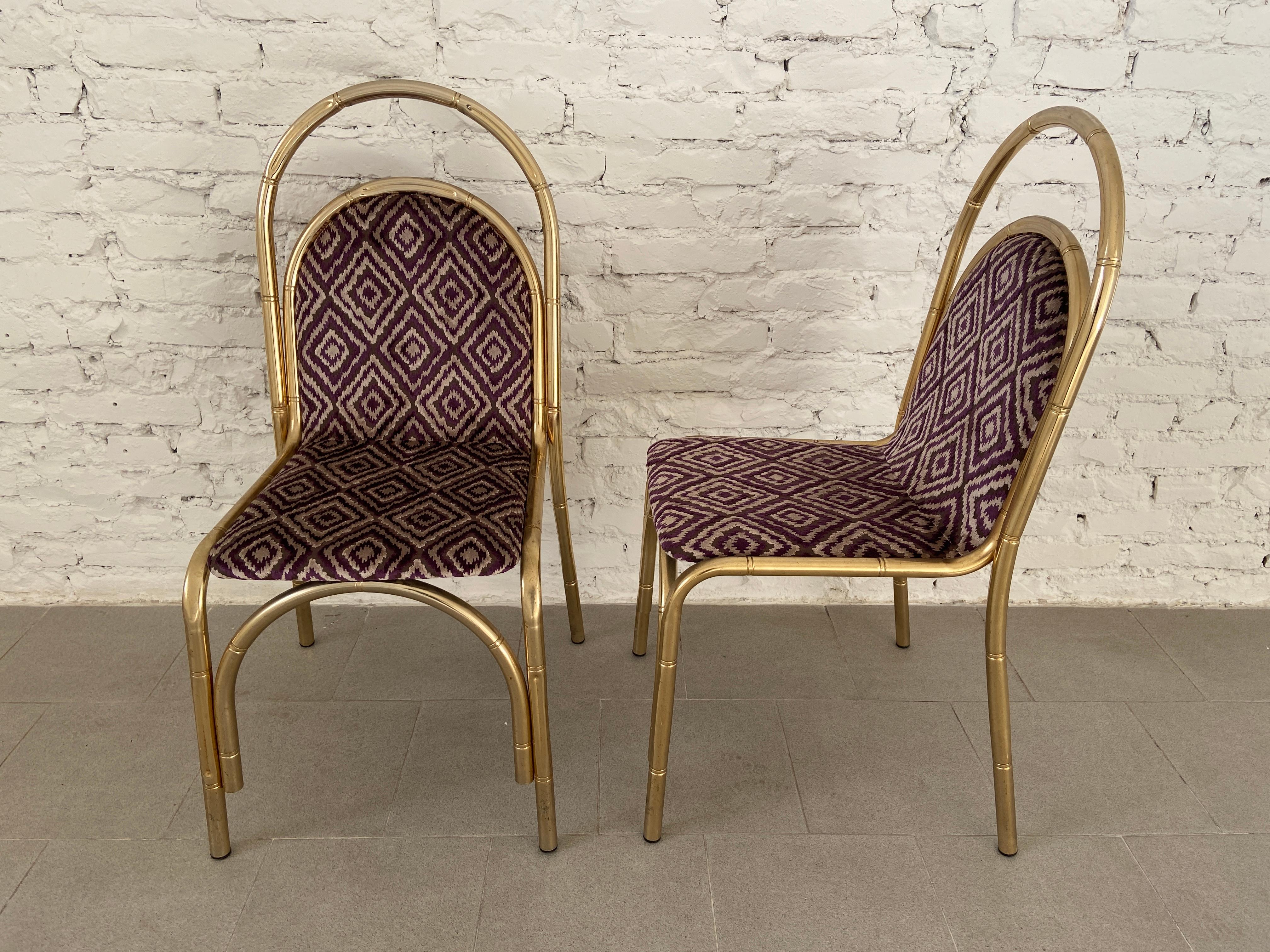 Mid-Century Modern Italian Pair of Faux Bamboo Gilt Metal Chairs, 1970s 2