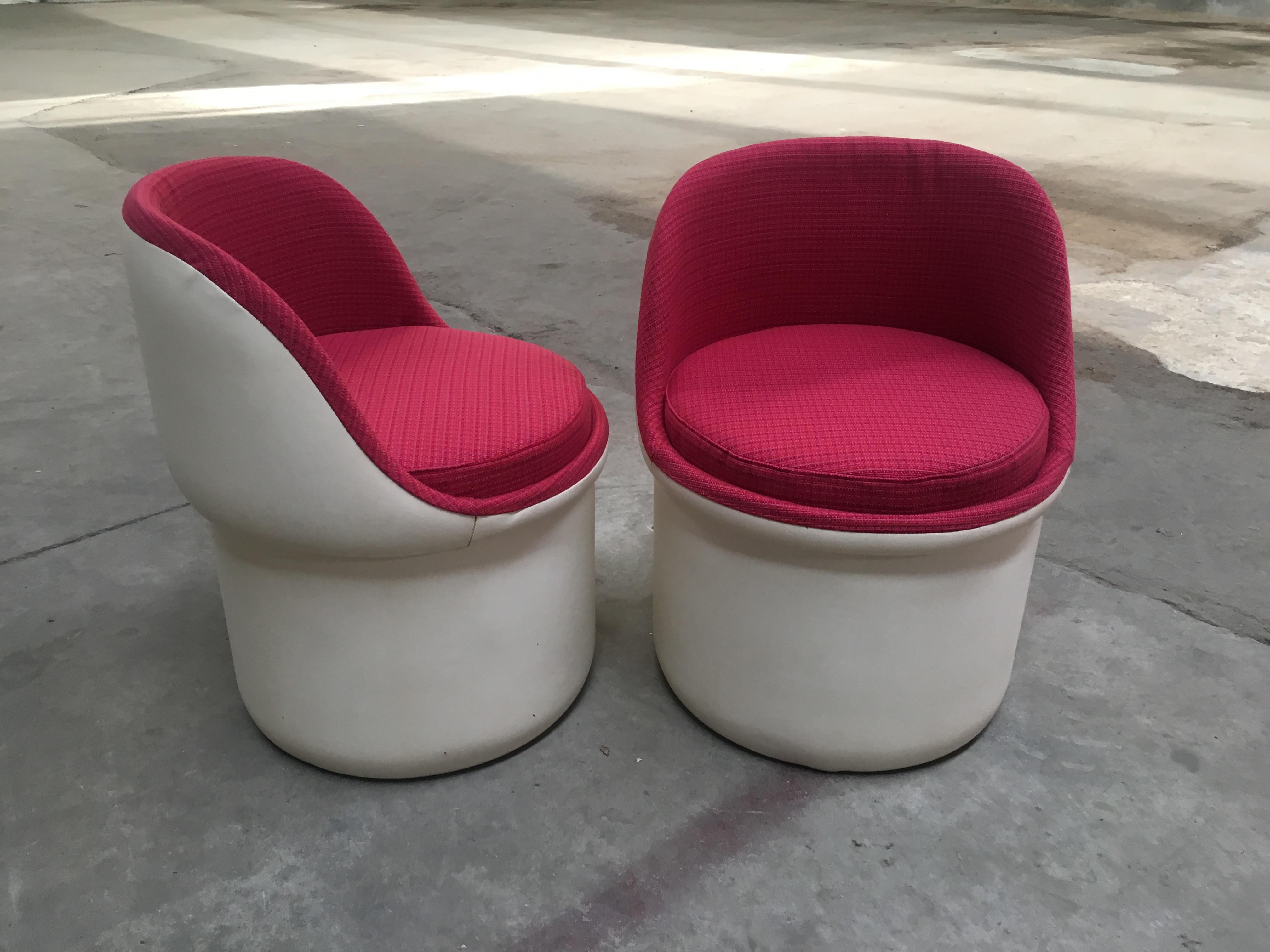 Mid-Century Modern Italian Pair of Faux Leather and Fabric Armchairs, 1970s For Sale 2