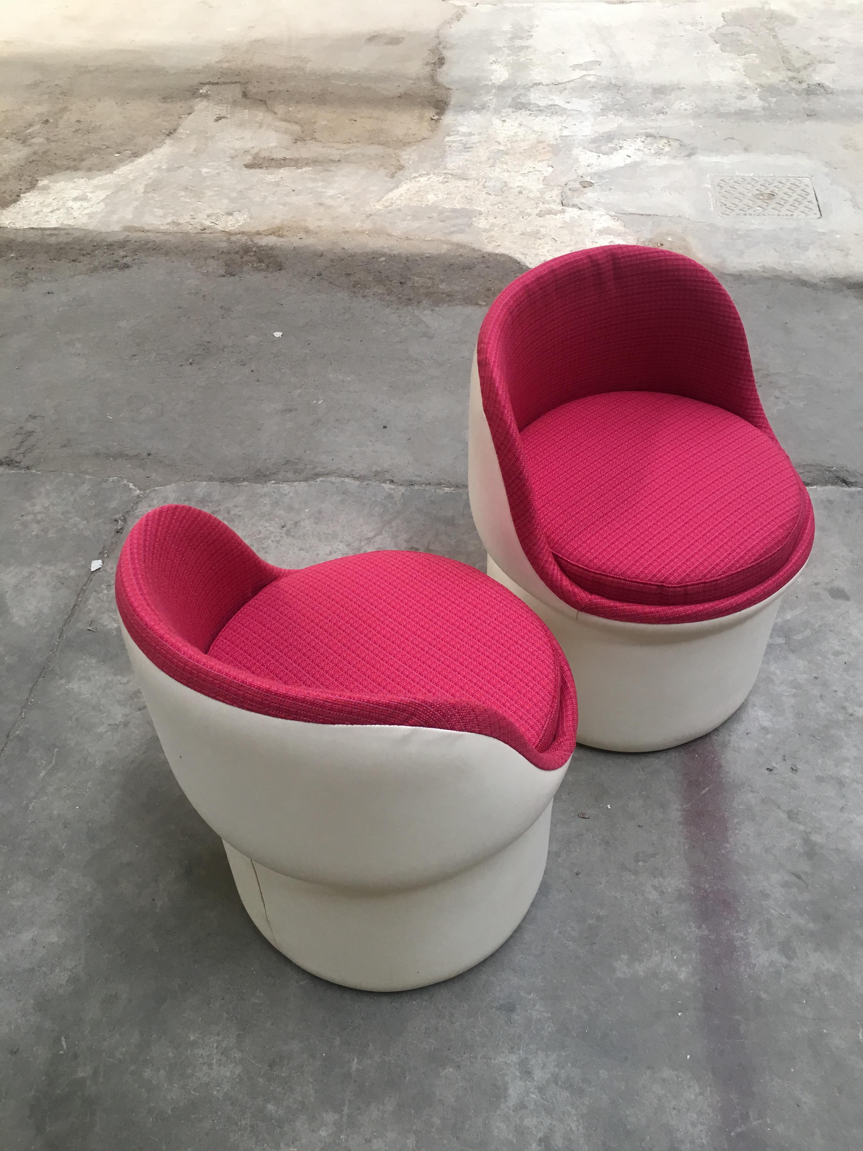 Mid-Century Modern Italian Pair of Faux Leather and Fabric Armchairs, 1970s For Sale 3