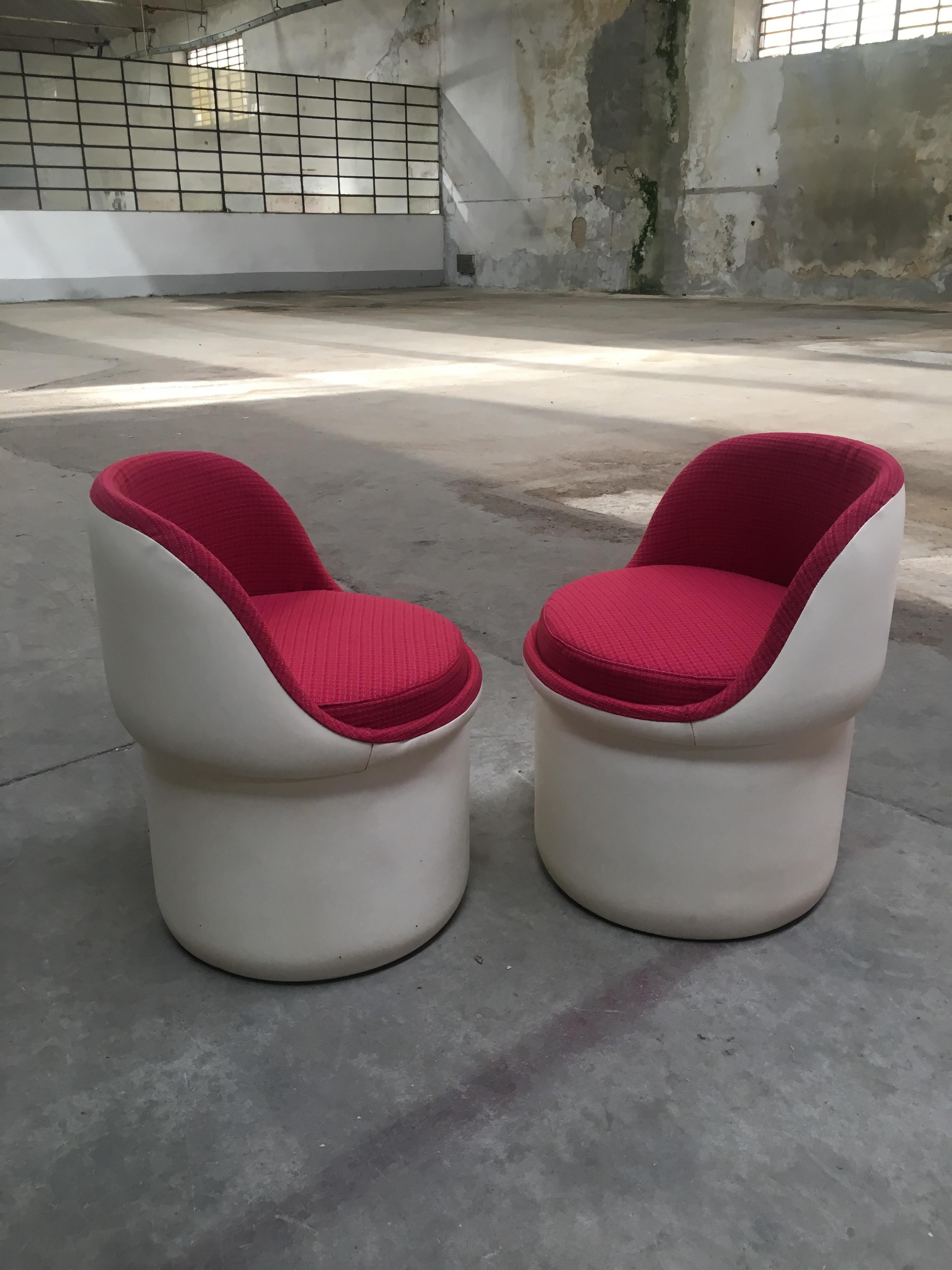 Mid-Century Modern Italian Pair of Faux Leather and Fabric Armchairs, 1970s For Sale 4