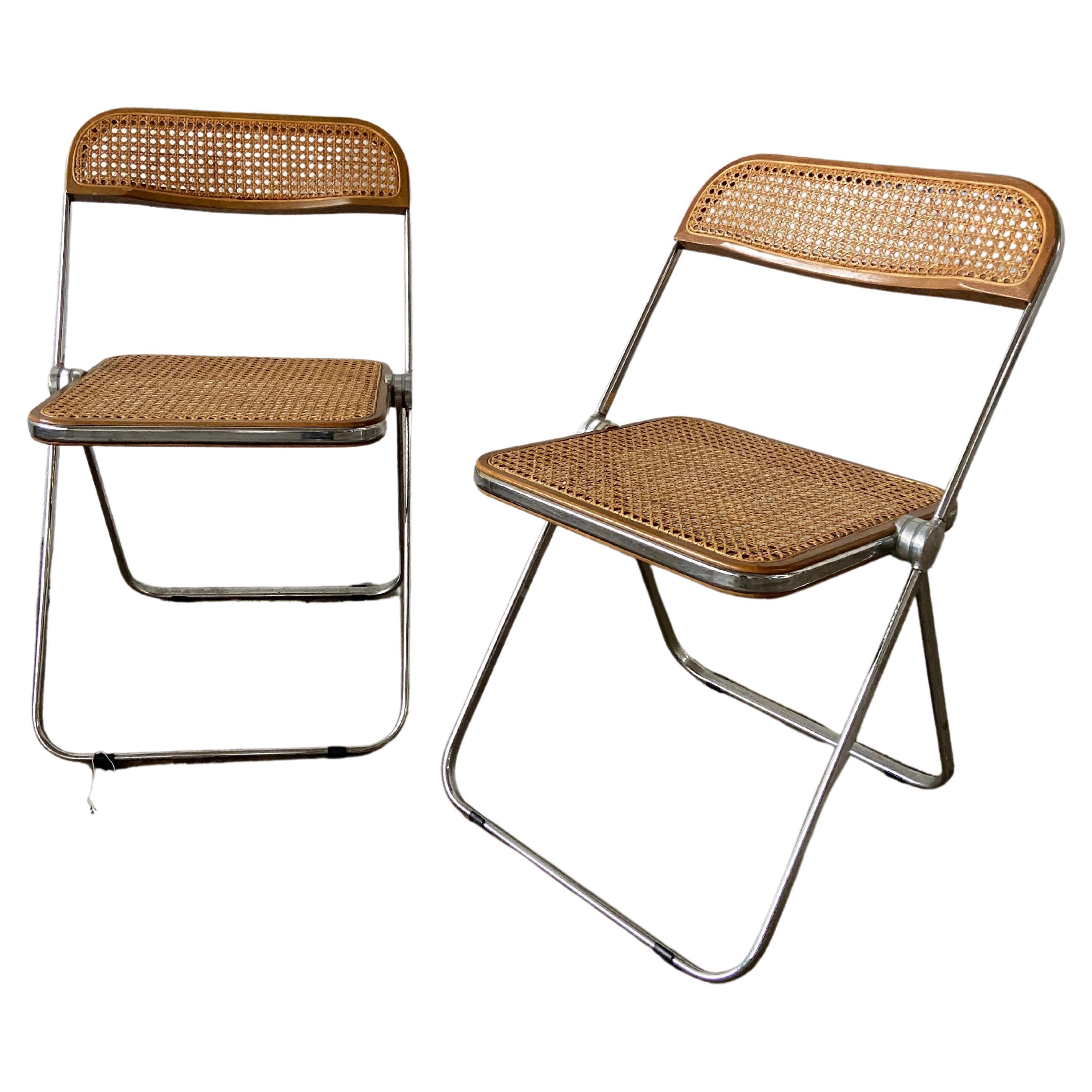 Mid-Century Modern Italian Pair of Giancarlo Piretti "Plia" Folding Chairs, 1970